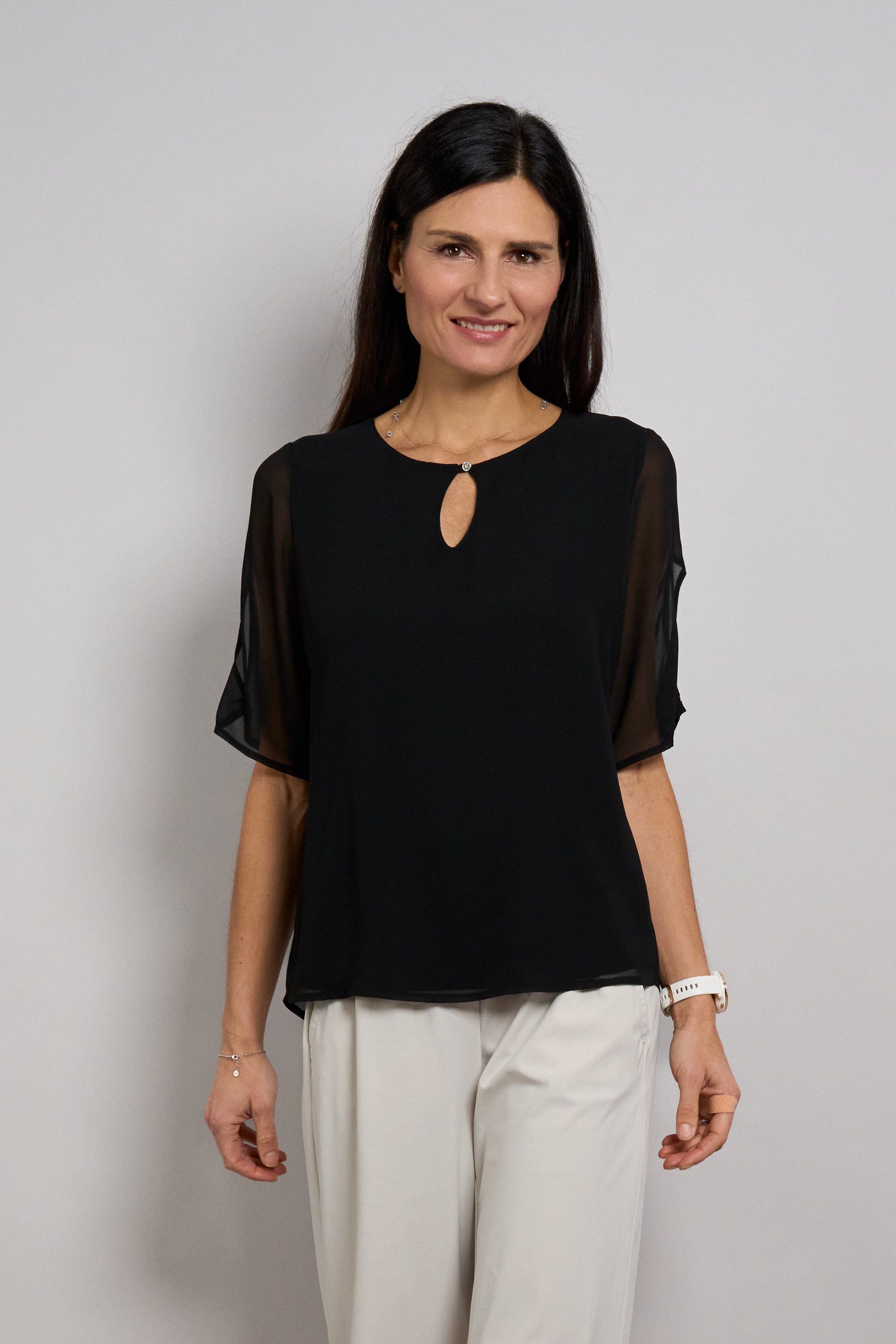 Seidel Moden Chiffonbluse Otto exclusiv Halbarm mit Cut-Out-Detail und Glitzerstein - MADE IN GERMANY