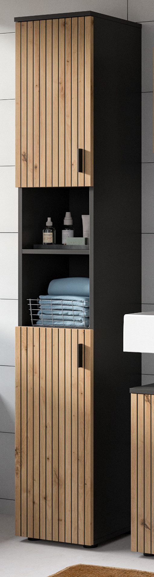 Inn.Furn Hochschrank Livia (Badschrank in Eiche Artisan mit Rillen, 30 x 19 günstig online kaufen