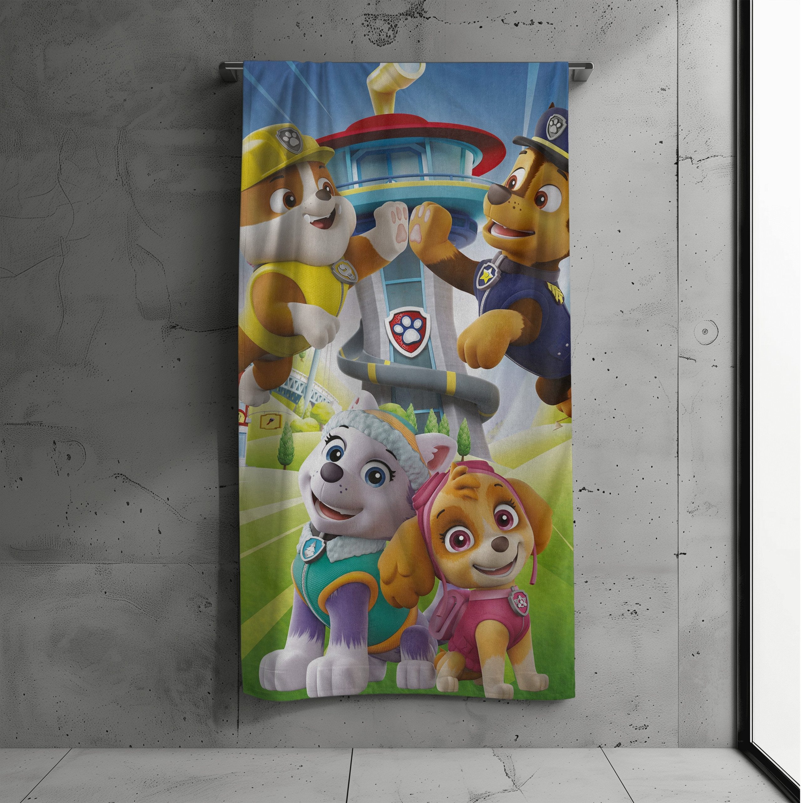 MTOnlinehandel Badetuch Paw Patrol 70x140 cm, 100 %, Baumwolle (1-St), Strandtuch mit Chase, Rubble, Everest & Skye für Kinder