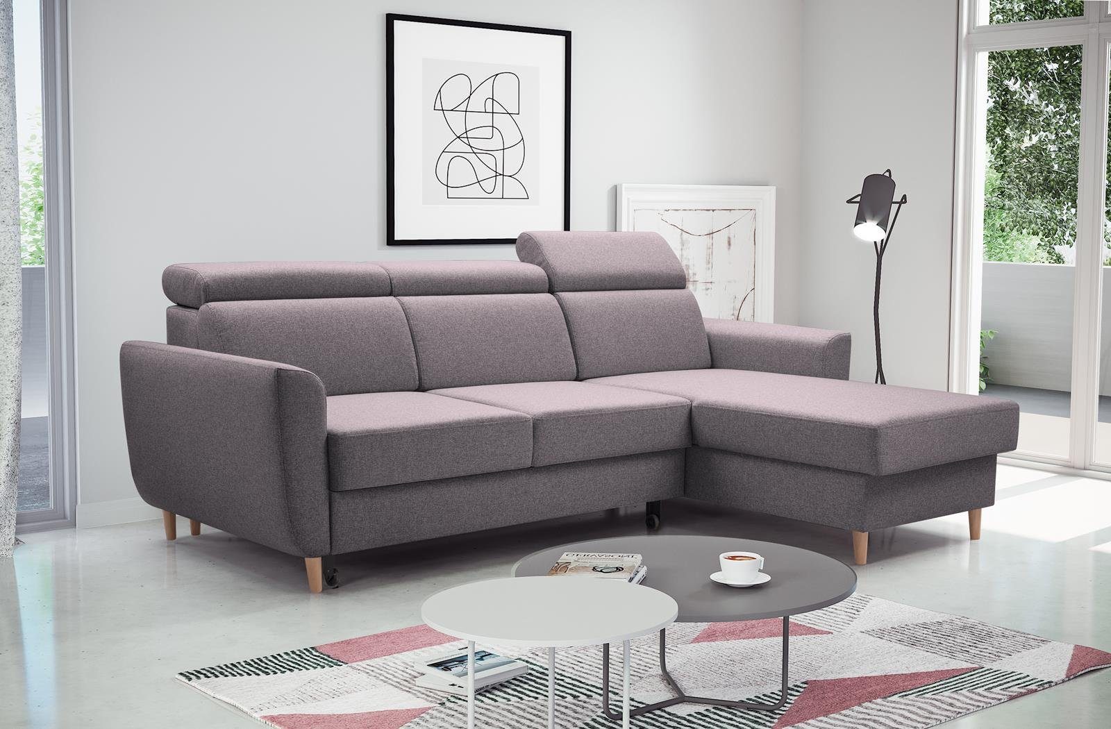 Beautysofa Ecksofa Modern Ecksofa GUSTAW Sofa Couch mit Schlaffunktion universelle dunkelgrau