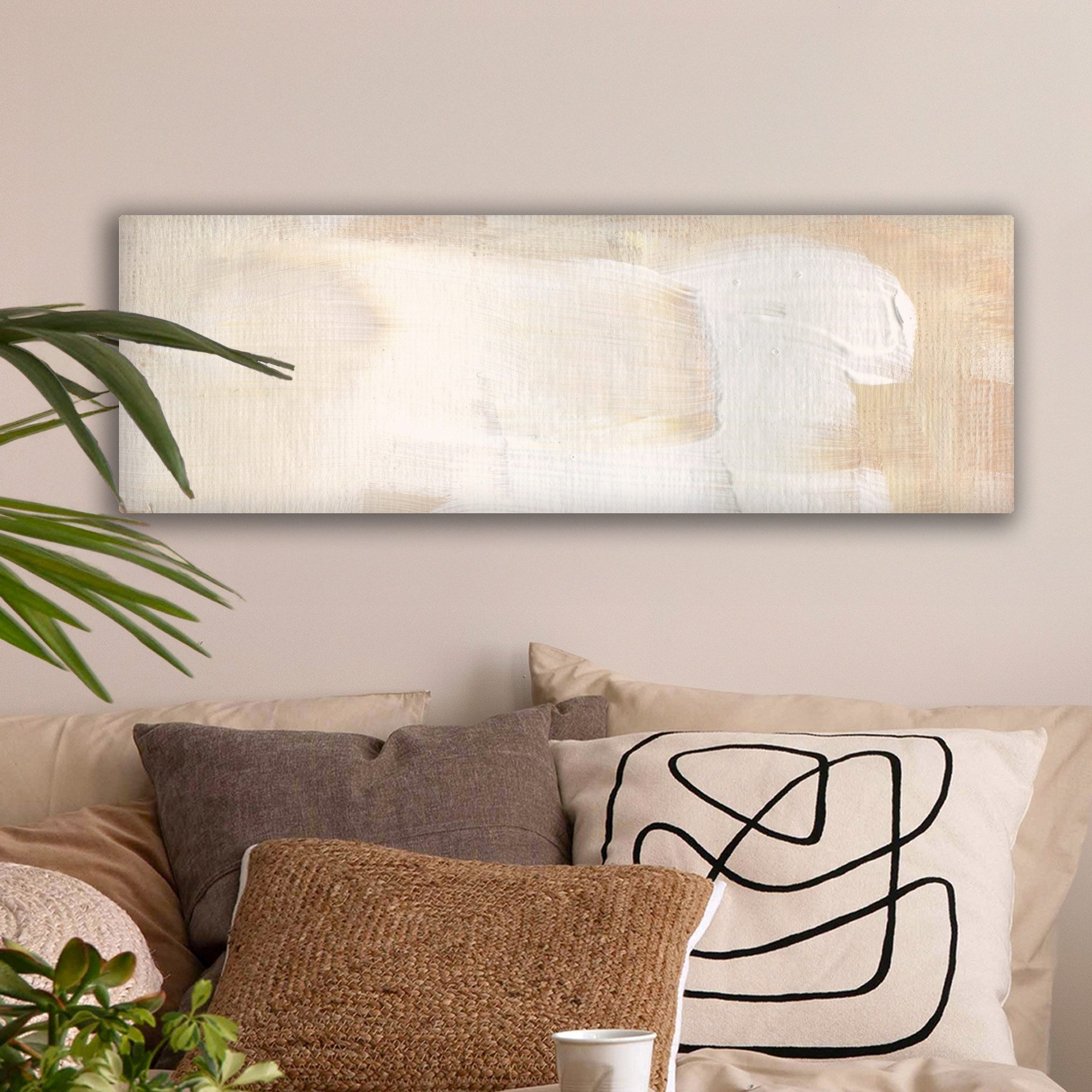 OneMillionCanvasses® Leinwandbild Panorama Kunst - Weiß - Beige - Modern, F günstig online kaufen