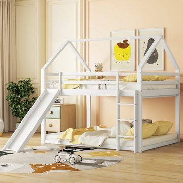 XDeer Kinderbett Doppelbett Hausbett Etagenbett mit Rutsche und Leiter, Kinderzimmer Hoch-Doppel-Stockbett, Weiß, 140x200cm