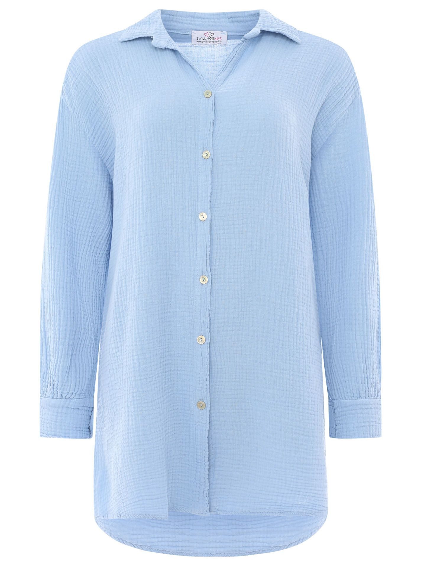 Zwillingsherz Klassische Bluse Musselin Baumwoll Bluse mit Knopfleiste