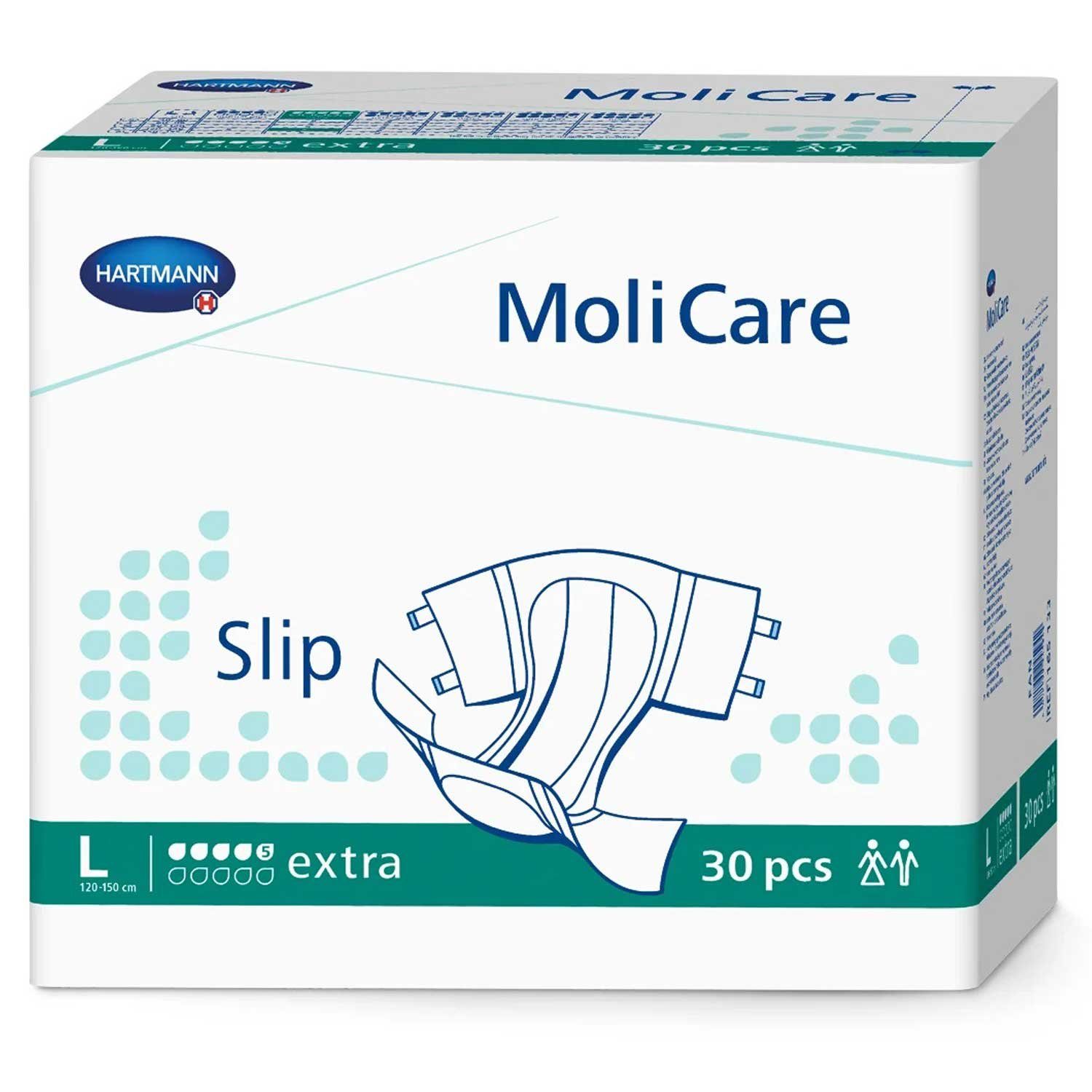 PAUL HARTMANN AG Inkontinenzslip Hartmann MoliCare Slip extra 5 Tropfen Größe L 30 Stück (Packung, 30-St., 30 Stück gesamt, 1 Packung à 30 Stück) Wiederverschließbare Klett-Klebeverschlüsse, Geruchsneutralisation