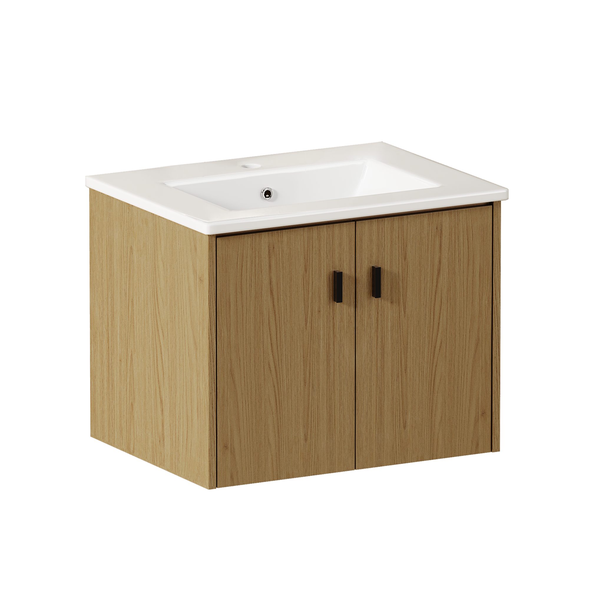 KLAM HOME Waschtisch 60cm Badezimmerschrank mit Weichschloss-Türen (Feuchtigkeitsbeständiger Badschrank aus MDF & Keramik), Moderner Holzschrank mit großem Stauraum, pflegeleicht