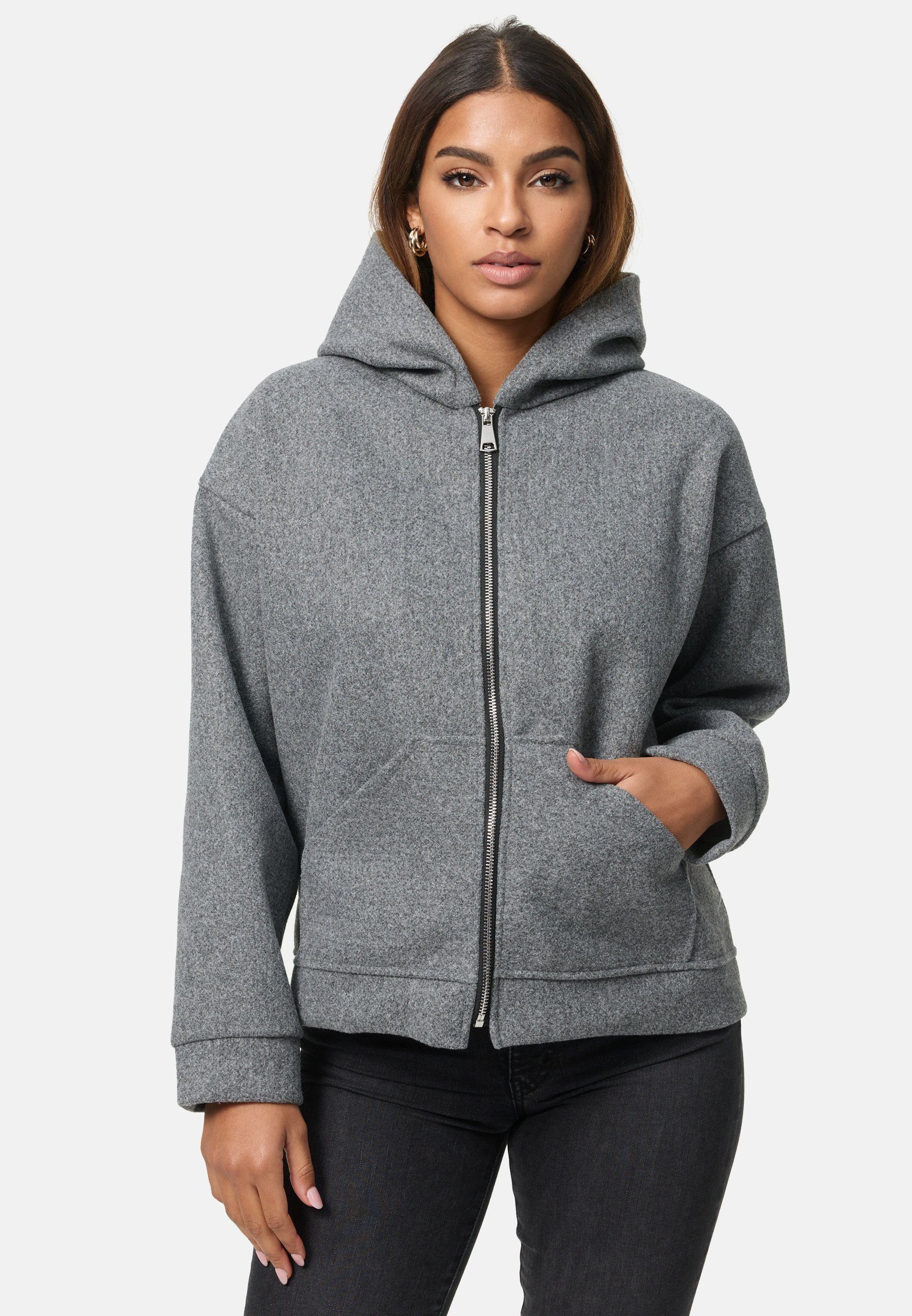 Worldclassca Kapuzensweatjacke Worldclassca Oversized Hoodie Kapuzenpullover Zipper Sweatshirt Jacke Grau