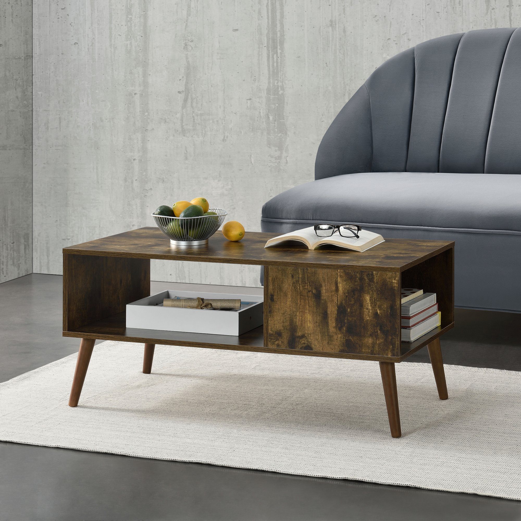 en.casa Couchtisch, »Karlshamn« Sofatisch 45x100x50cm Beine aus Massivholz Dunkler Holzton