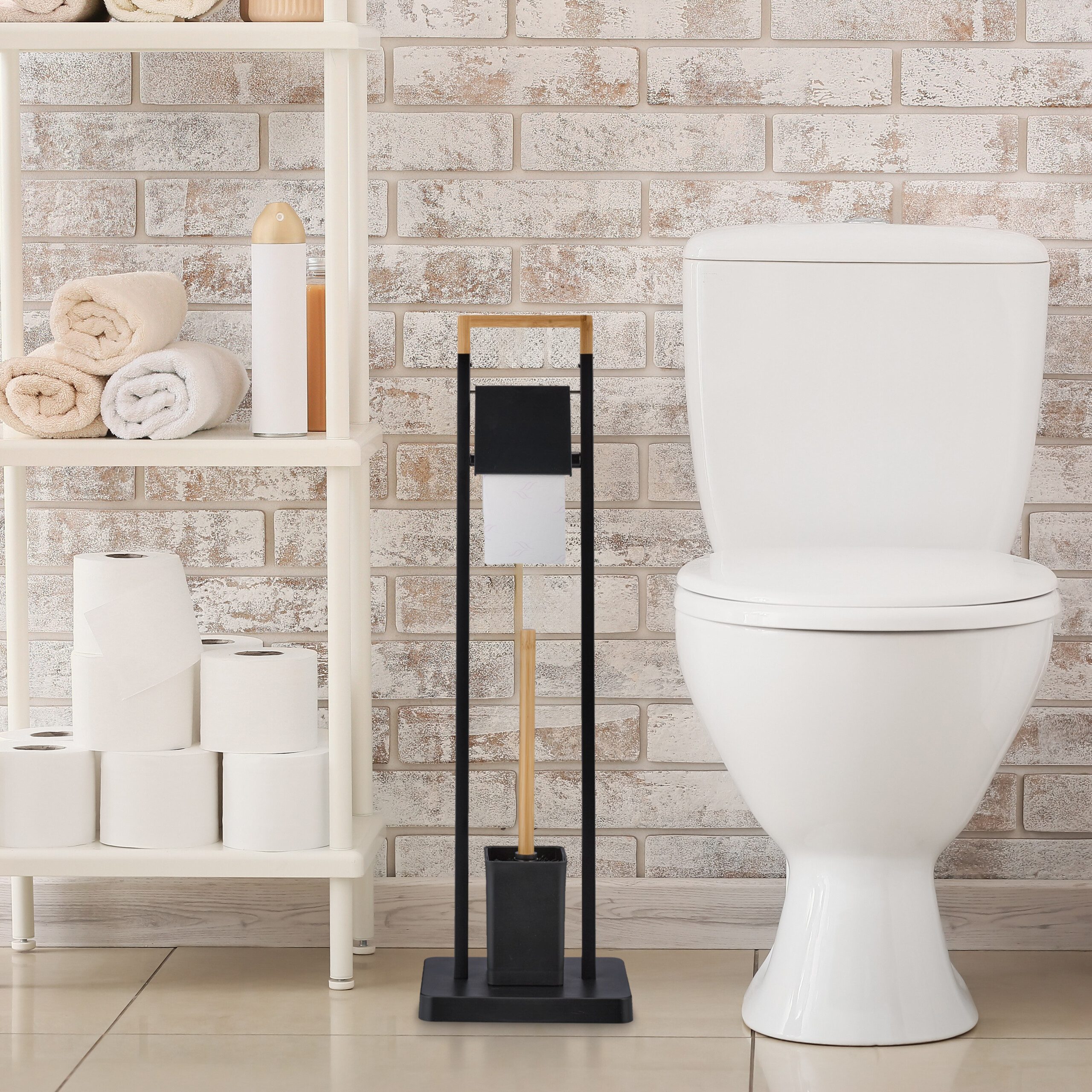 relaxdays WC-Garnitur Bambus & Edelstahl, Schwarz günstig online kaufen