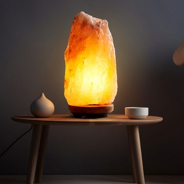 etc-shop LED Tischleuchte, Leuchtmittel nicht inklusive, Tischleuchte Nachttischlampe Salzkristall Holz naturfarben H 19 cm