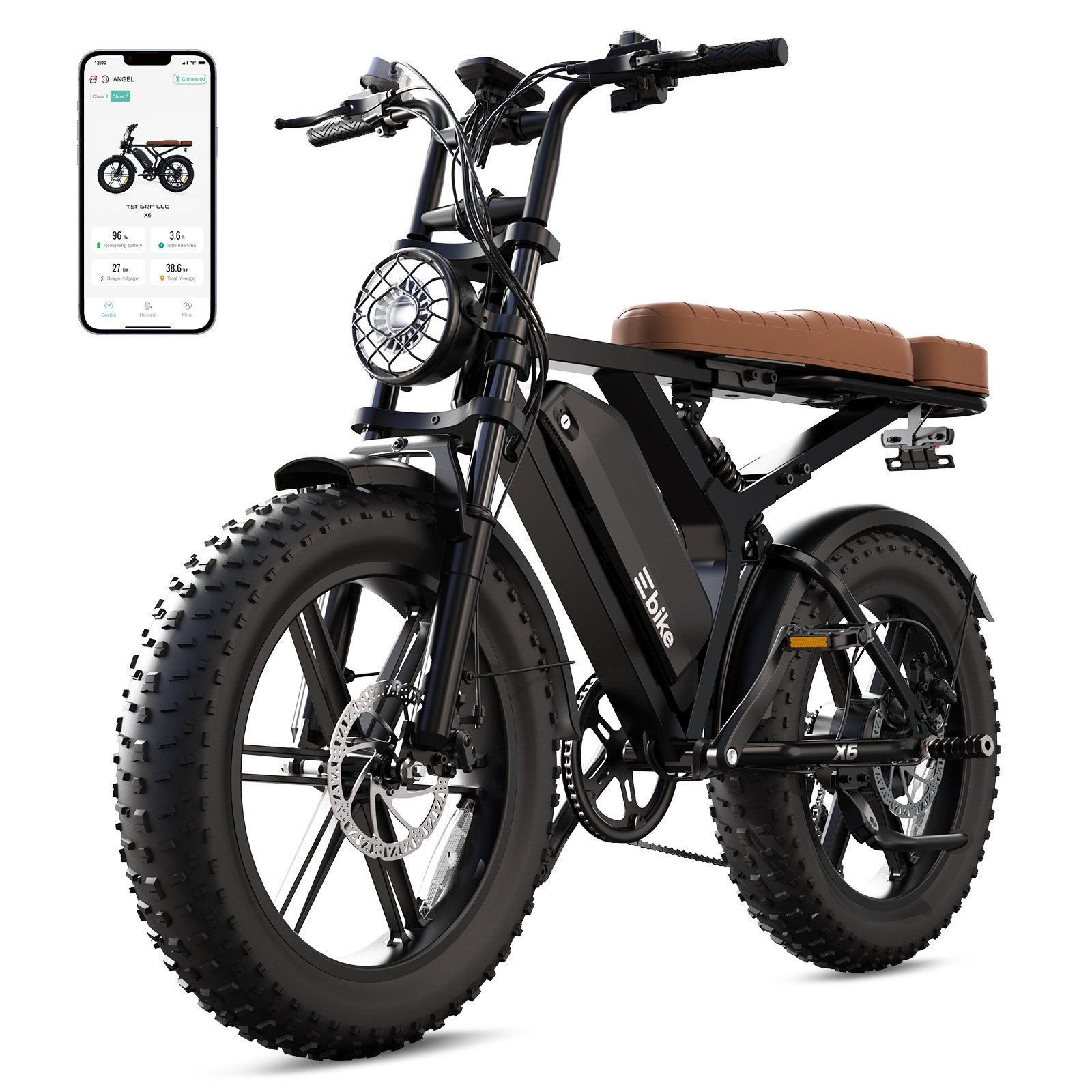 SISIGAD E-Bike Mountainbike 20'' E-Bike – 48V 15Ah Akku, 100 km Reichweite und Vollfederung, Shimano, 720 Wh, Fat Tire Elektrofahrrad – 7-Gang Schaltung, hoher Tragkraft 204kg,APP