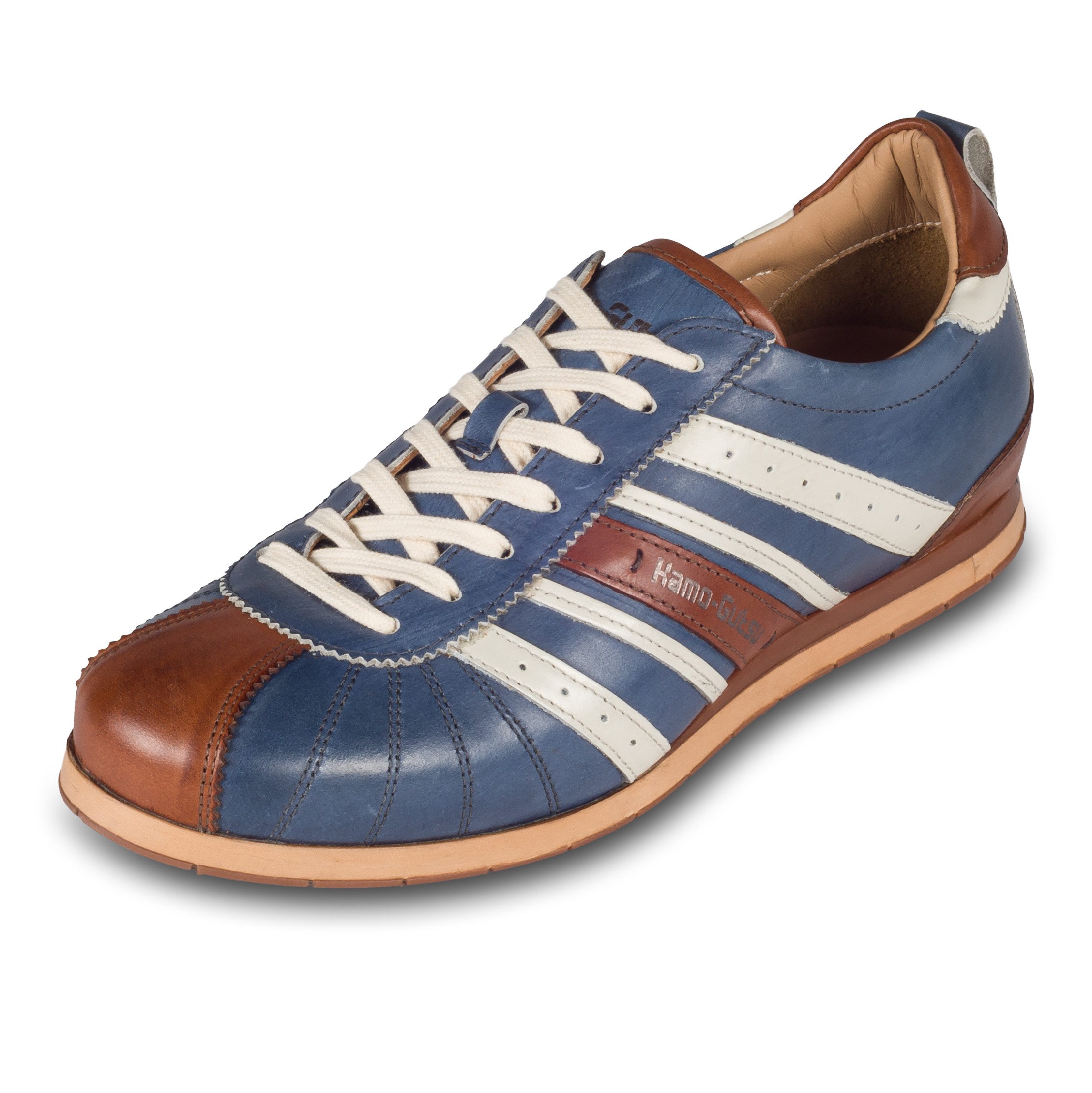 Kamo-Gutsu Herren Sneaker Leder blau/braun - TIFO-049 ginepro/cognac Retro Sneaker Handgefertigt in Italien