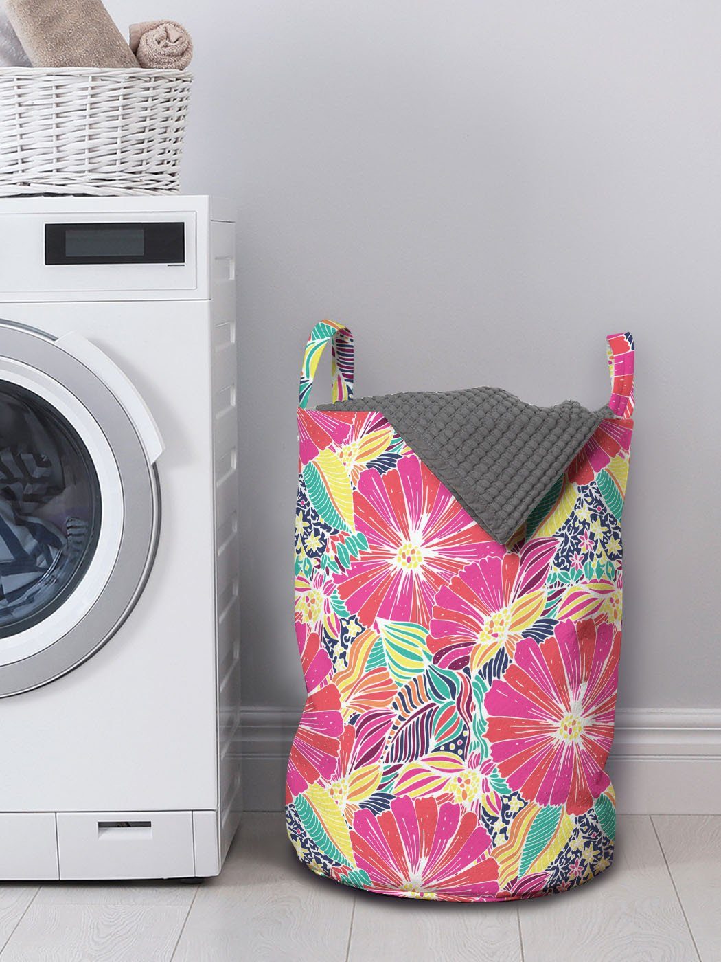 Abakuhaus Wäschesäckchen Wäschekorb mit Griffen Kordelzugverschluss Energetische Waschsalons, Sommer-Blüten Blumen für