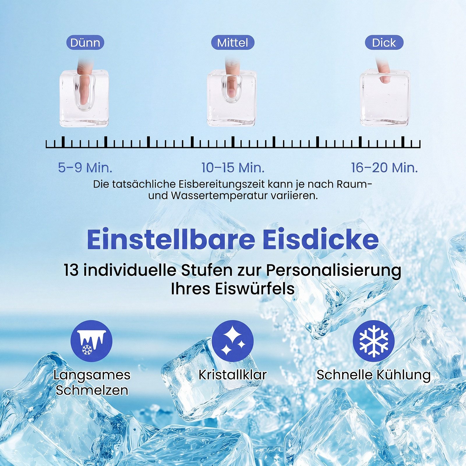 COSTWAY Eiswürfelmaschine, 13-stufiger Dickeneinstellung, Selbstreinigung