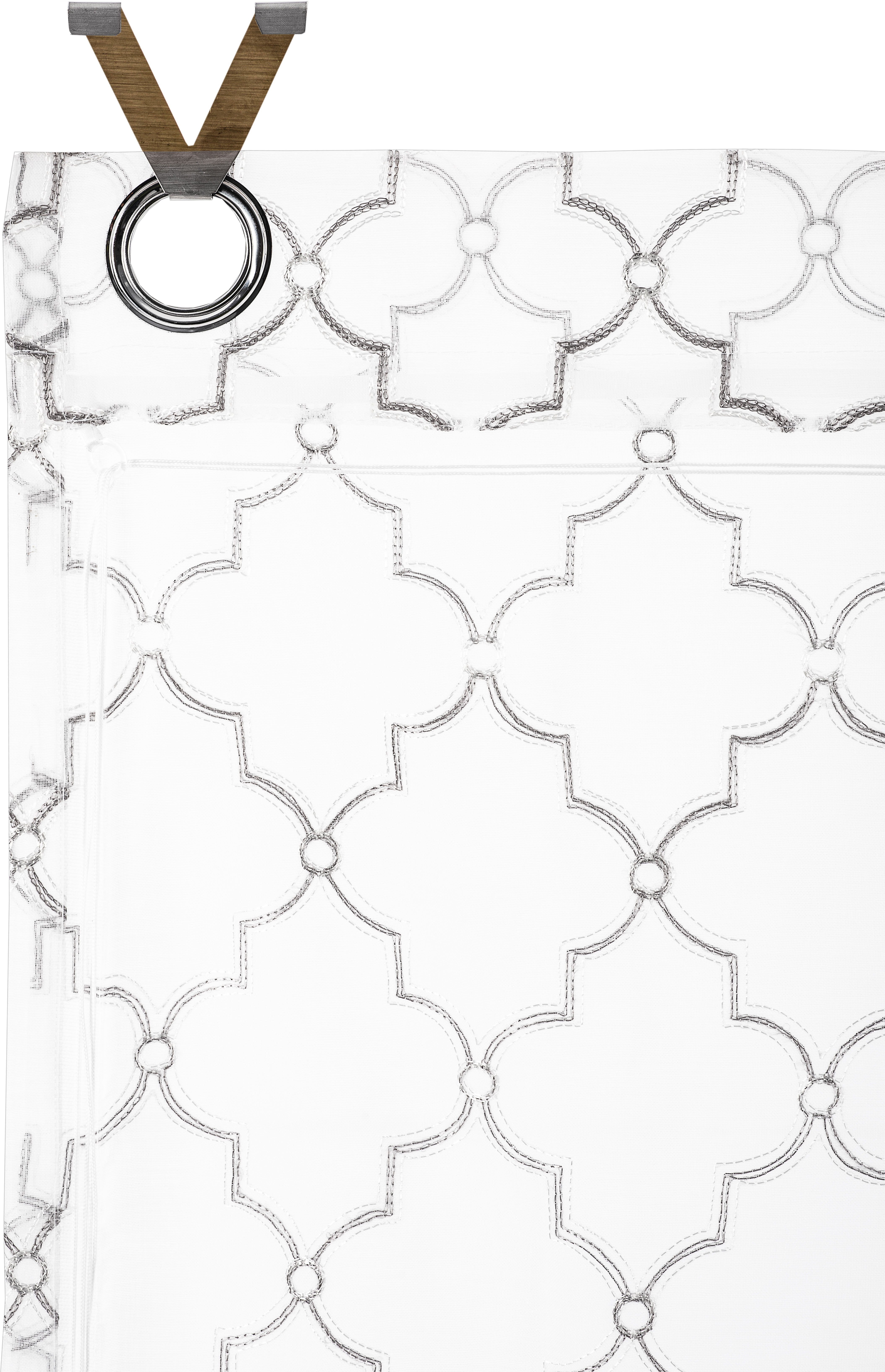 Raffrollo Maroc, Leonique, mit Hakenaufhängung, bestickt, halbtransparent, grau Bohren, monochrom, Größen verschiedene ohne