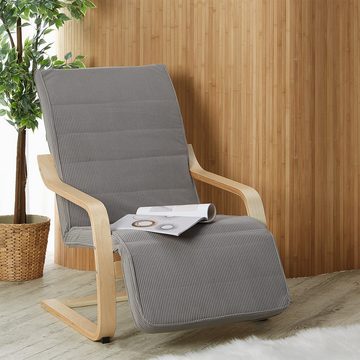 Homestyle4u Relaxsessel Sessel Cord Stoff Grau Fernsehsessel Schaukelstuhl, Bezug abnehmbar, Fußteil verstellbar