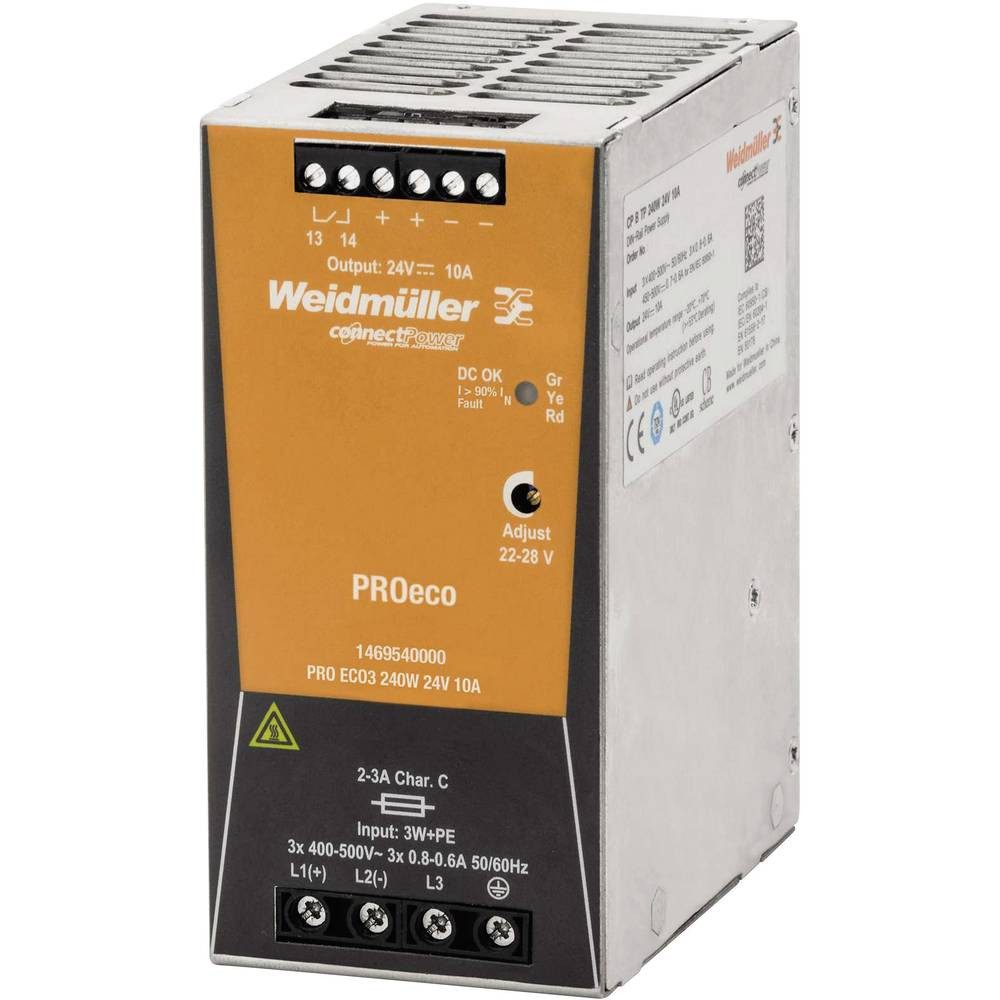 Schaltnetzgeräte PROeco 240W 24V 10A Hutschienen-Netzteil