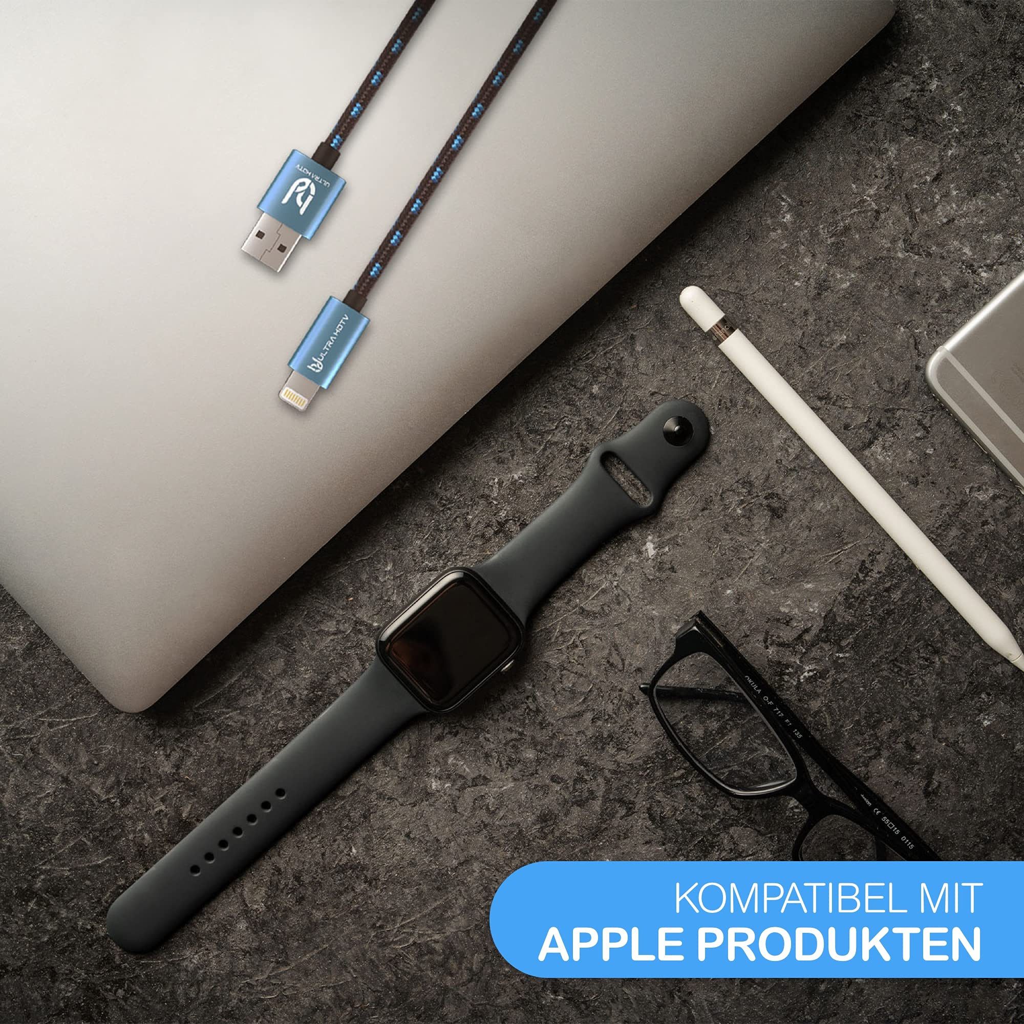 UltraHDTV [Apple MFi zertifiziert] USB - Lightning Kabel mit Nylon Mantel Lightningkabel, (1000 cm), kompatibel mit Apple Geräten mit 8-Pin Lightningkabel Ansch – Bild 3 von 5