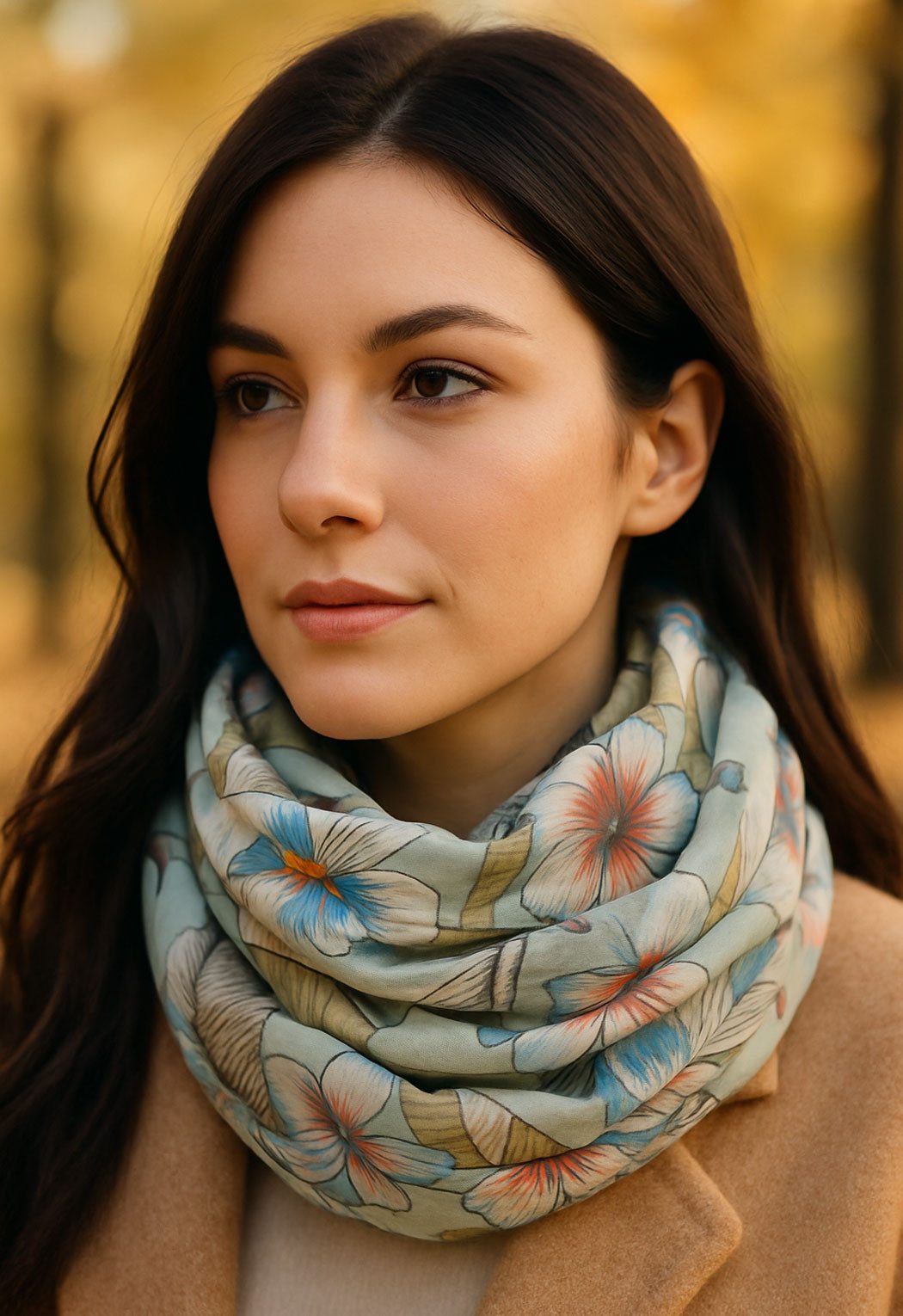 Faera Loop, Damen Schal mit tropischen Blüten weich und leicht Loop Rundschal