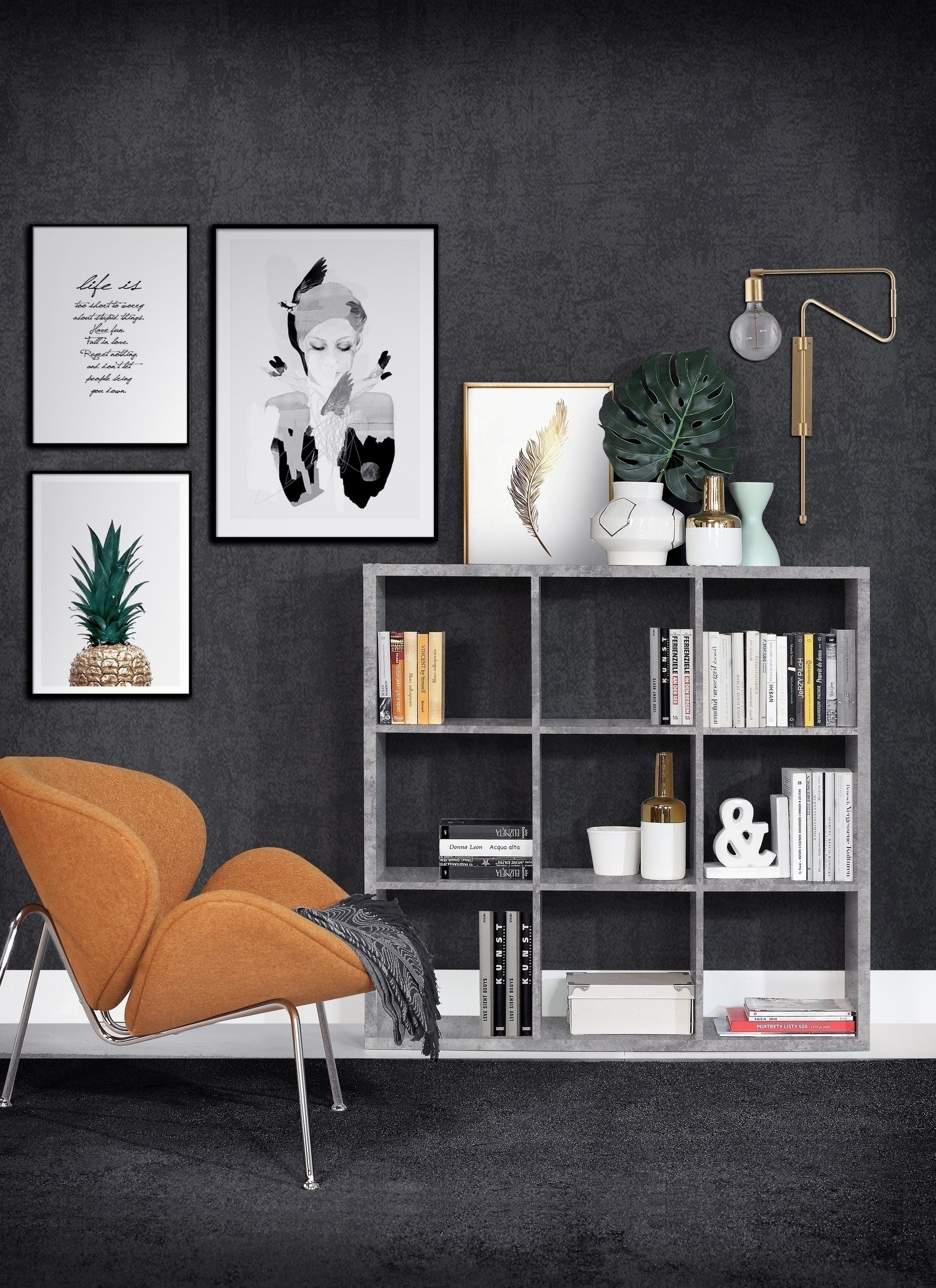 freiraum Raumteilerregal MAURO, 9 Fächer, Betonoptik Lichtgrau - 107,2x107,3x32,9cm (BxHxT)