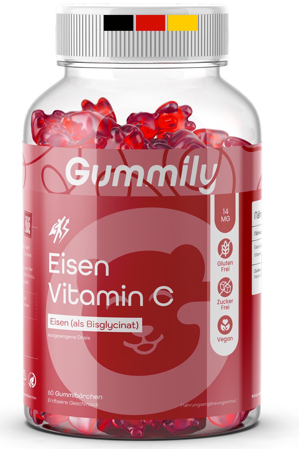 Gummily® Vitamin C Eisen Gummibärchen, 60 St., 180 g, Eisen (als Bisglycinat) mit Vitamin C - Eisentabletten alt,- 2Monat