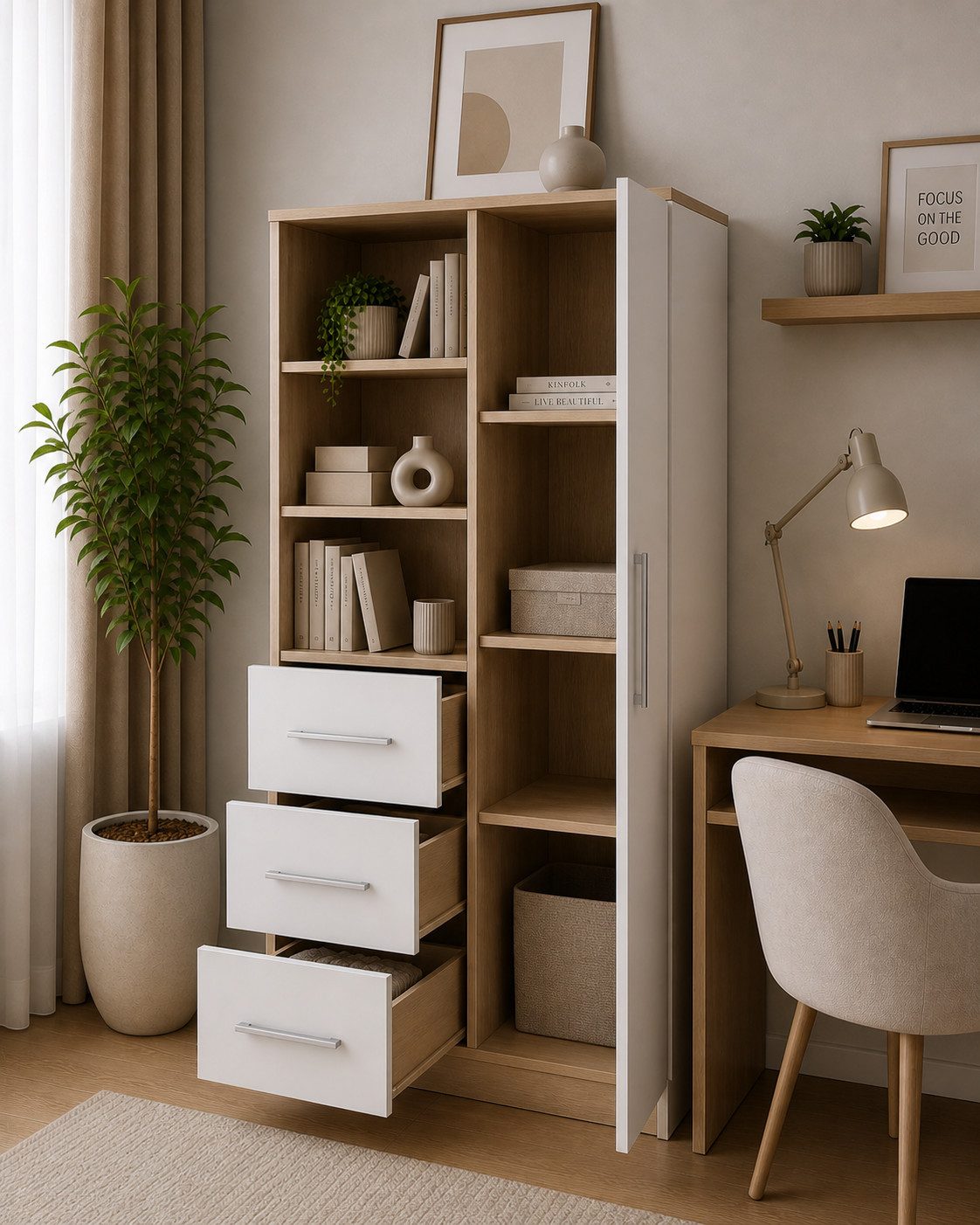 MOEBLO Kleiderschrank Marsala 05 (80cm, 1 Tuer, Schublade, Vitrine) (B x H x T): 80x160x40 cm