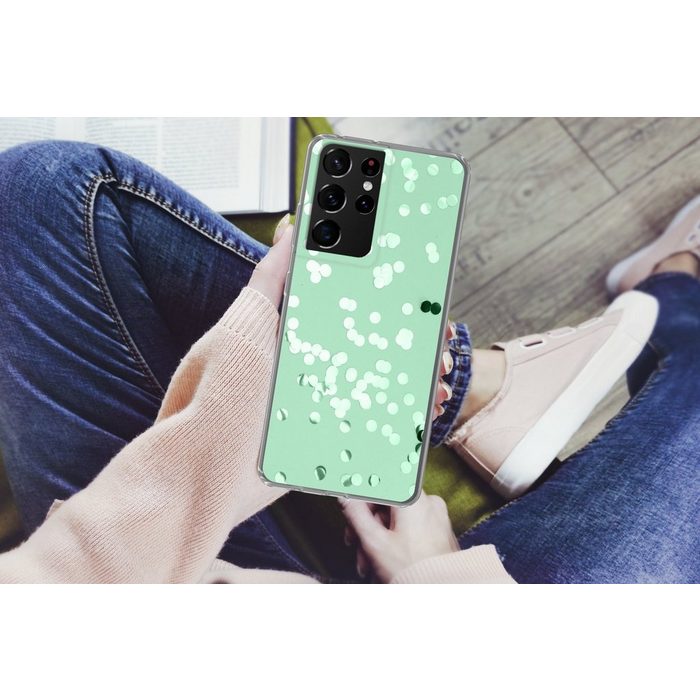 MuchoWow Handyhülle Mintgrünes Konfetti Phone Case Handyhülle Samsung Galaxy S21 Ultra Silikon Schutzhülle