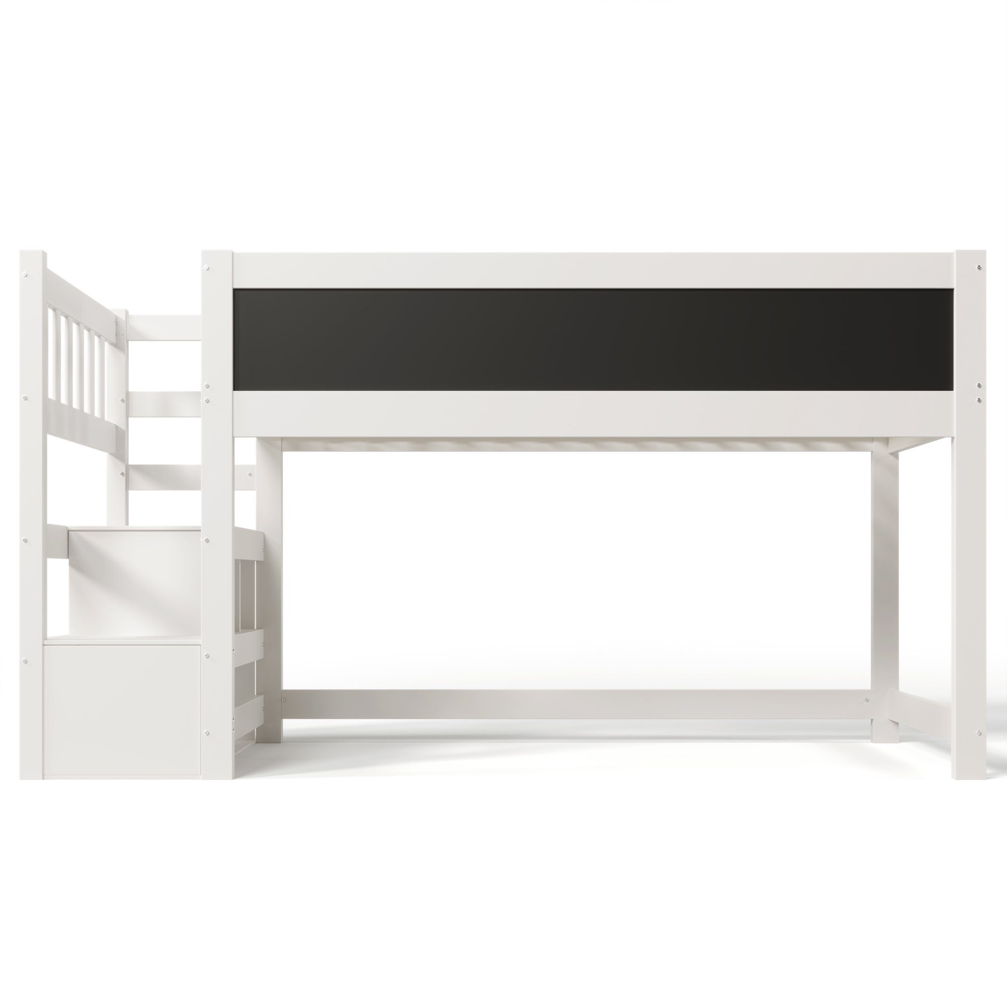 Hochbett Tafel Kinderbett Stauraumtreppe Massivholz mit Etagenbett 90x200cm Flieks und