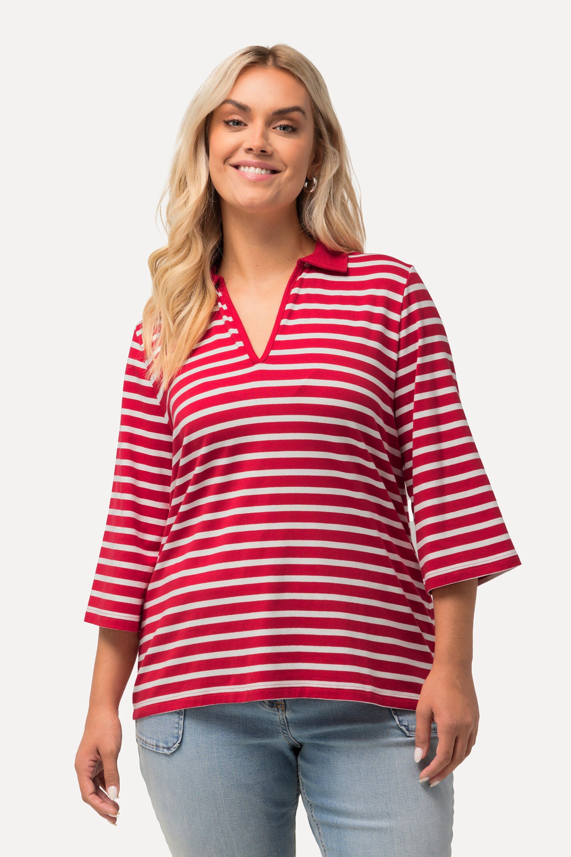 Ulla Popken Poloshirt Poloshirt Ringel V-Ausschnitt günstig online kaufen