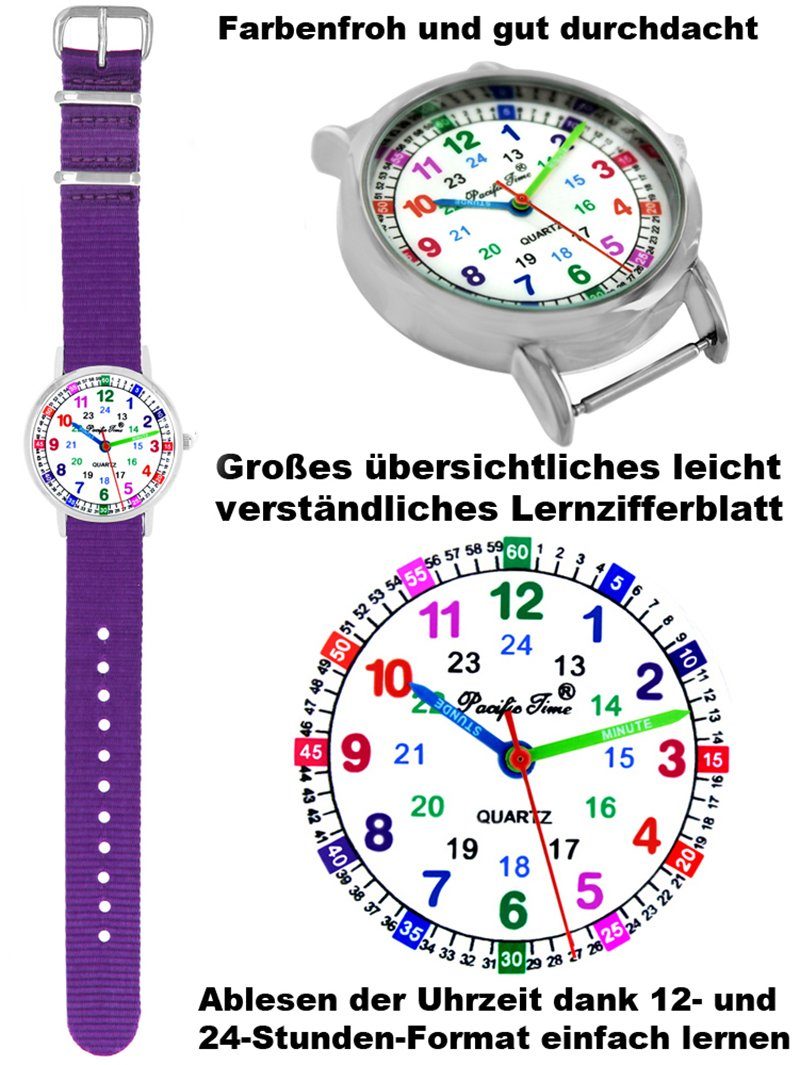 Pacific Time Quarzuhr Kinder Armbanduhr Lernuhr nachhaltiges Wechselarmband, Mix und Match Design - Gratis Versand