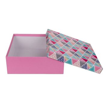 Out of the Blue Stapelbox Geschenkkarton Set mit 8 verschiedenen Größen in Rosa mit Dreiecken, mit abnehmbaren Deckel