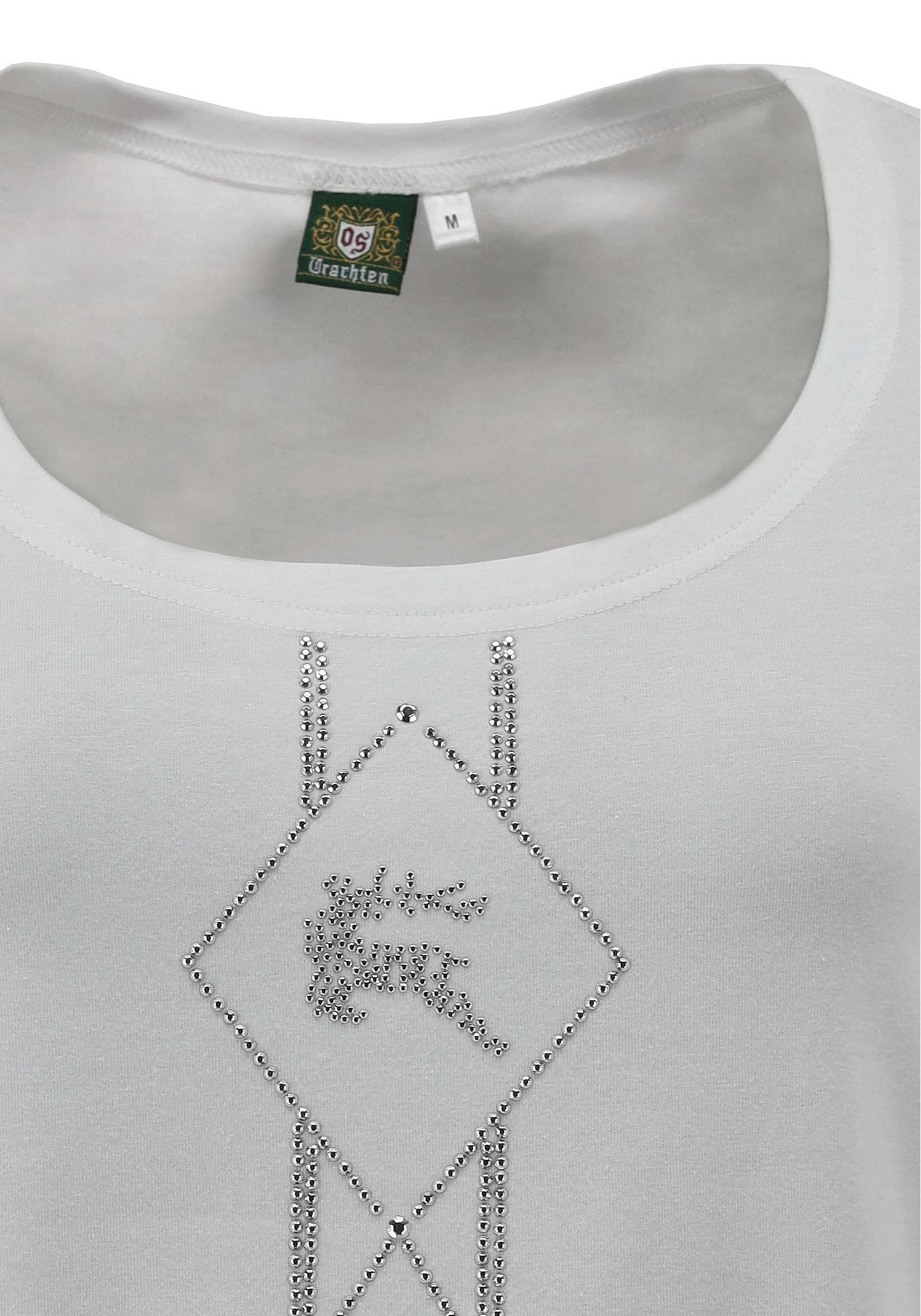 OS Trachten T-Shirt Dularo Tailliert, Rundhalsausschnitt, 1/2-Arm, Strass-Hirsch auf dem Rumpf