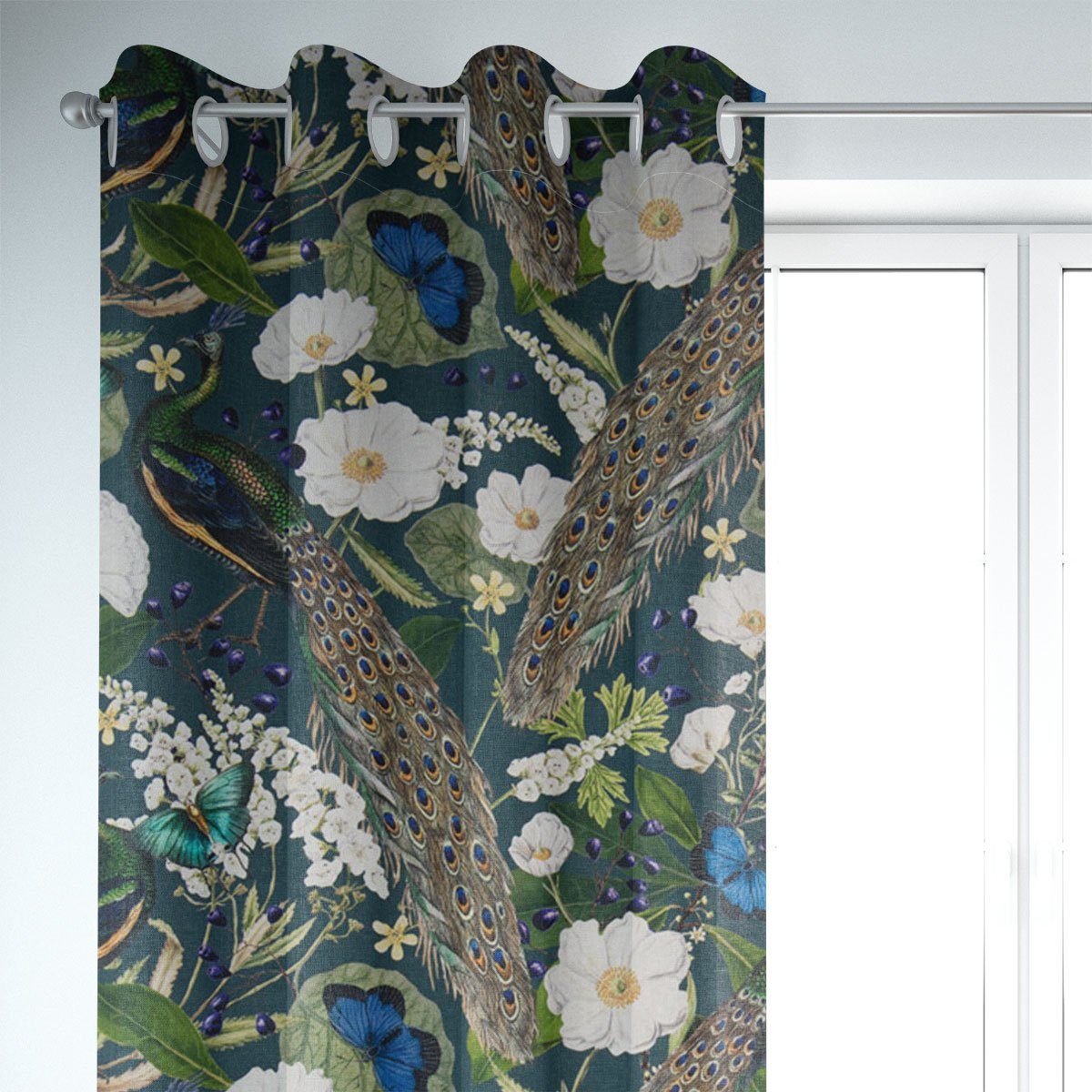 SCHÖNER LEBEN. Vorhang SCHÖNER LEBEN. Vorhang Velvet Deluxe Samt Pfau Blüten petrol 245cm, Ösen, blickdicht, Samt, handmade