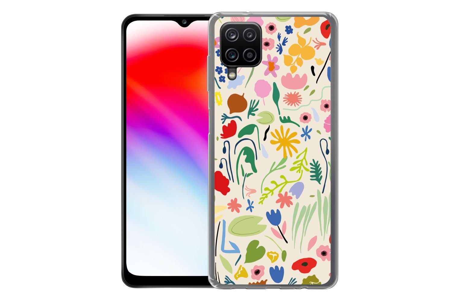 MuchoWow Handyhülle für Samsung Galaxy A12 Blumen - Muster - Pflanzen, Smartphone-Bumper, Print, Handy Schutzhülle Dünn