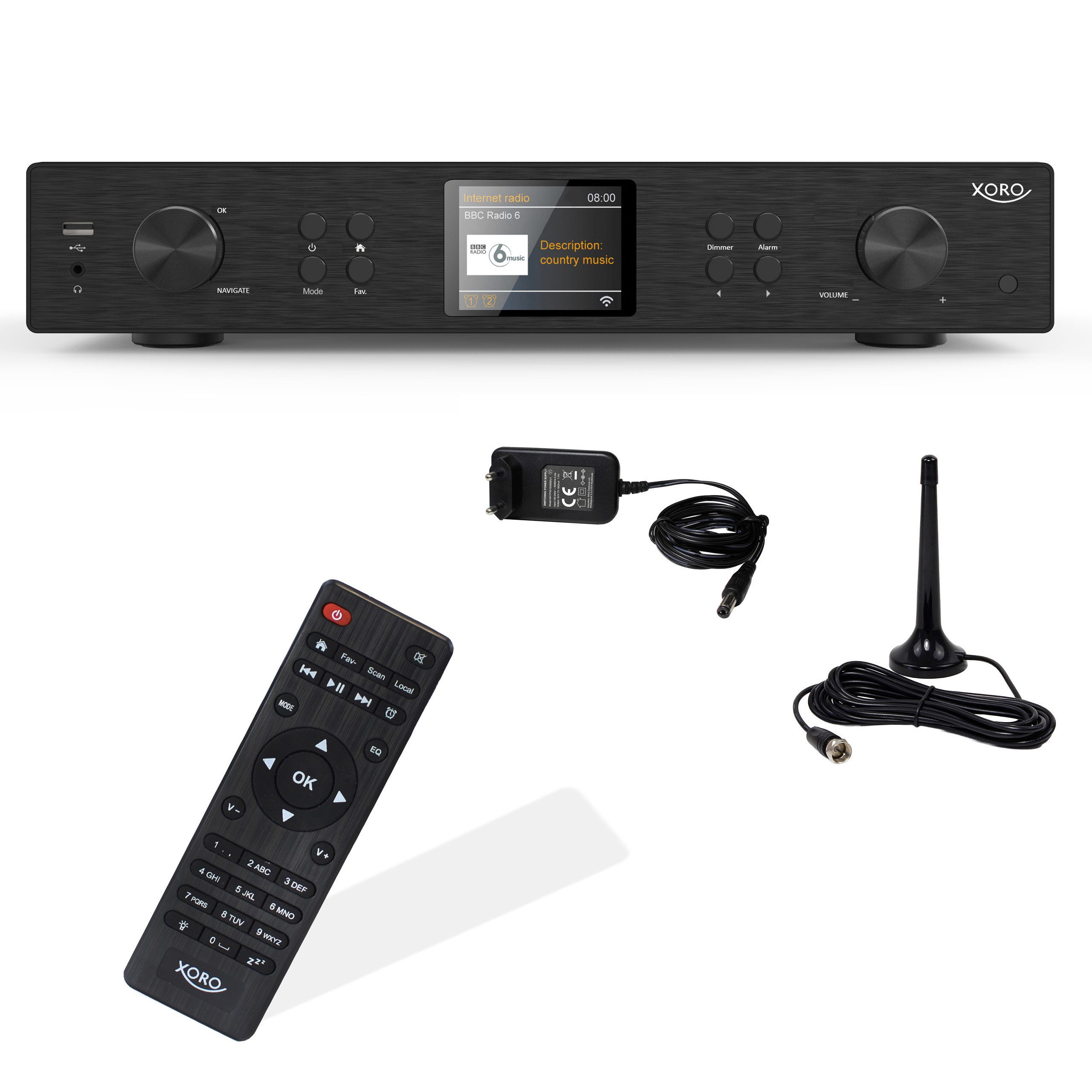 Xoro HFT 440 Pro – HiFi-Tuner mit Internetradio, DAB+, UKW, Spotify Connect Radio (Wecker, Digitalradio (DAB), Internetradio, 40 Senderspeicher, 3,2‑Zoll Farbdisplay für klare Sender‑ und Menüanzeige)