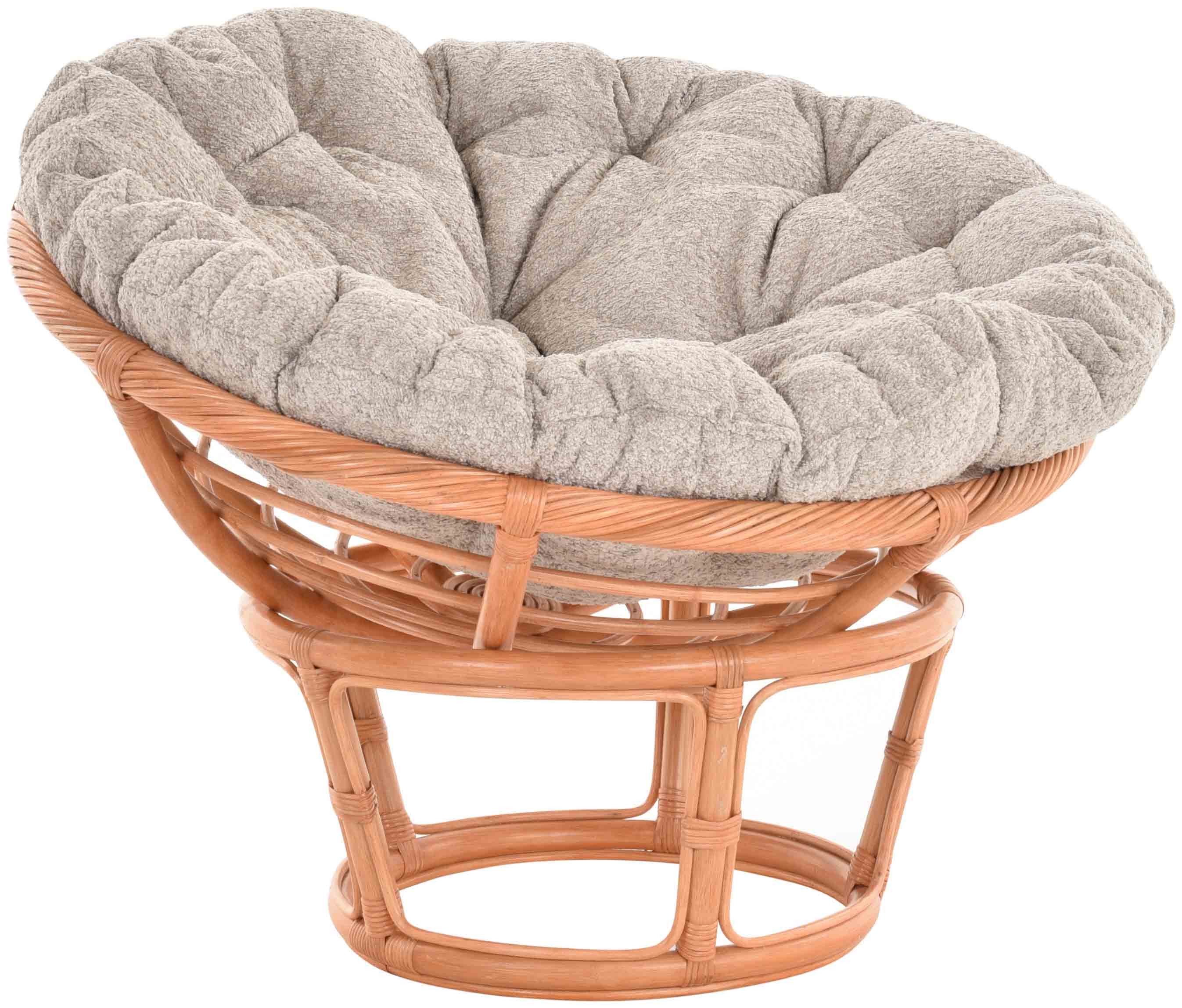 Krines Home XXL-Sessel S 31 Ø100cm Apricot + Flauschkissen Grau, Papasan, Chair