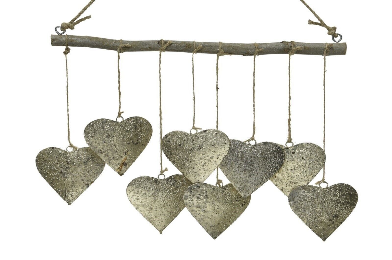 Kaemingk Hängedekoration Mangoholz Herz Hänger mit 8 Eisenherzen Windspiel Wanddek Deckehänger