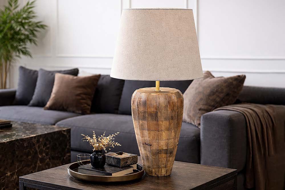 riess-ambiente Tischleuchte PURE NATURE 65cm weiß/natur - Massivholz, Stoffschirm, handmade, Ein-/Ausschalter, ohne Leuchtmittel, leicht zu kombierendes Einzelstück – ideal für Wohn- & Schlafzimmer