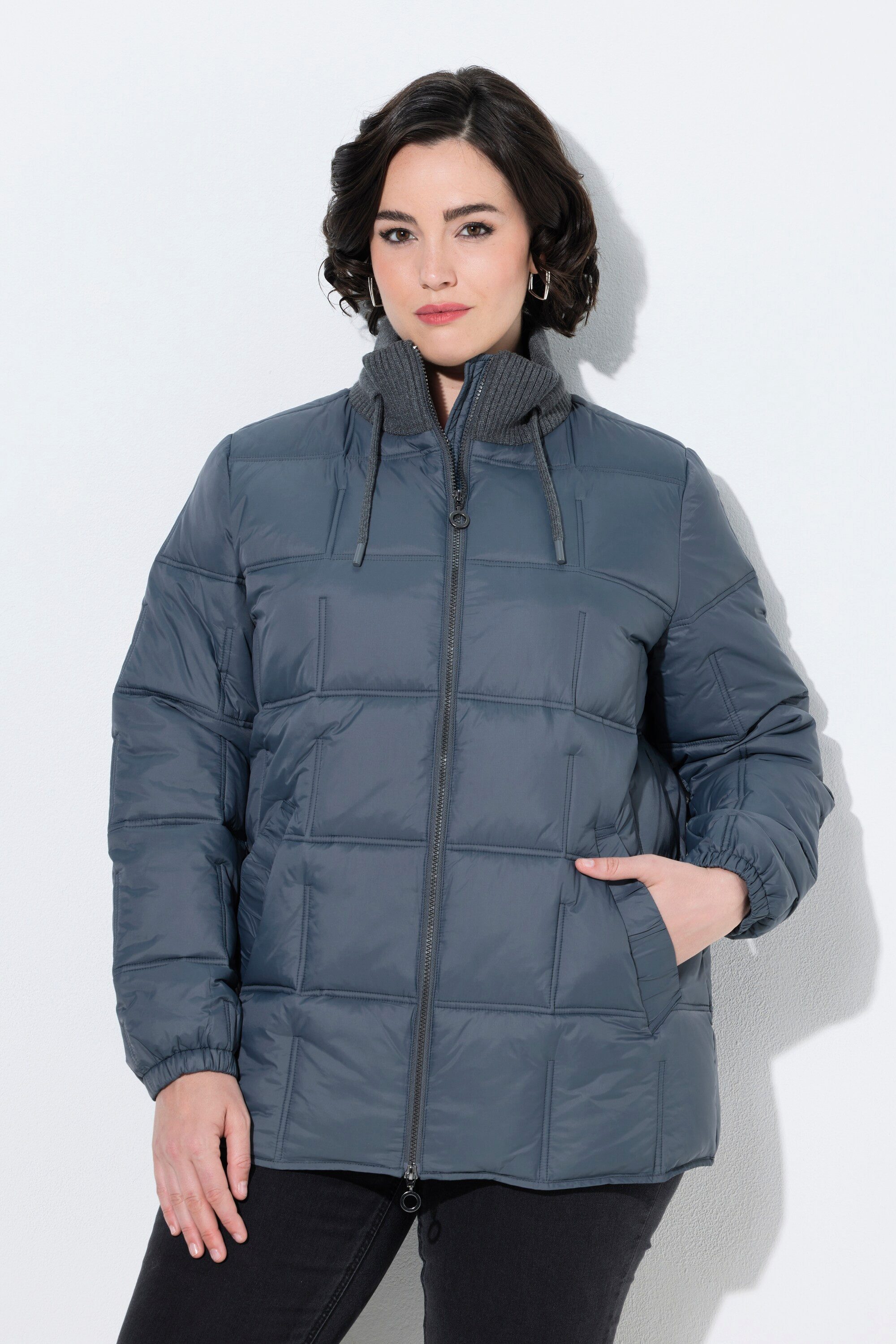 Ulla Popken Steppjacke HYPRAR Steppjacke Ripp-Stehkragen 2-Wege-Zipper