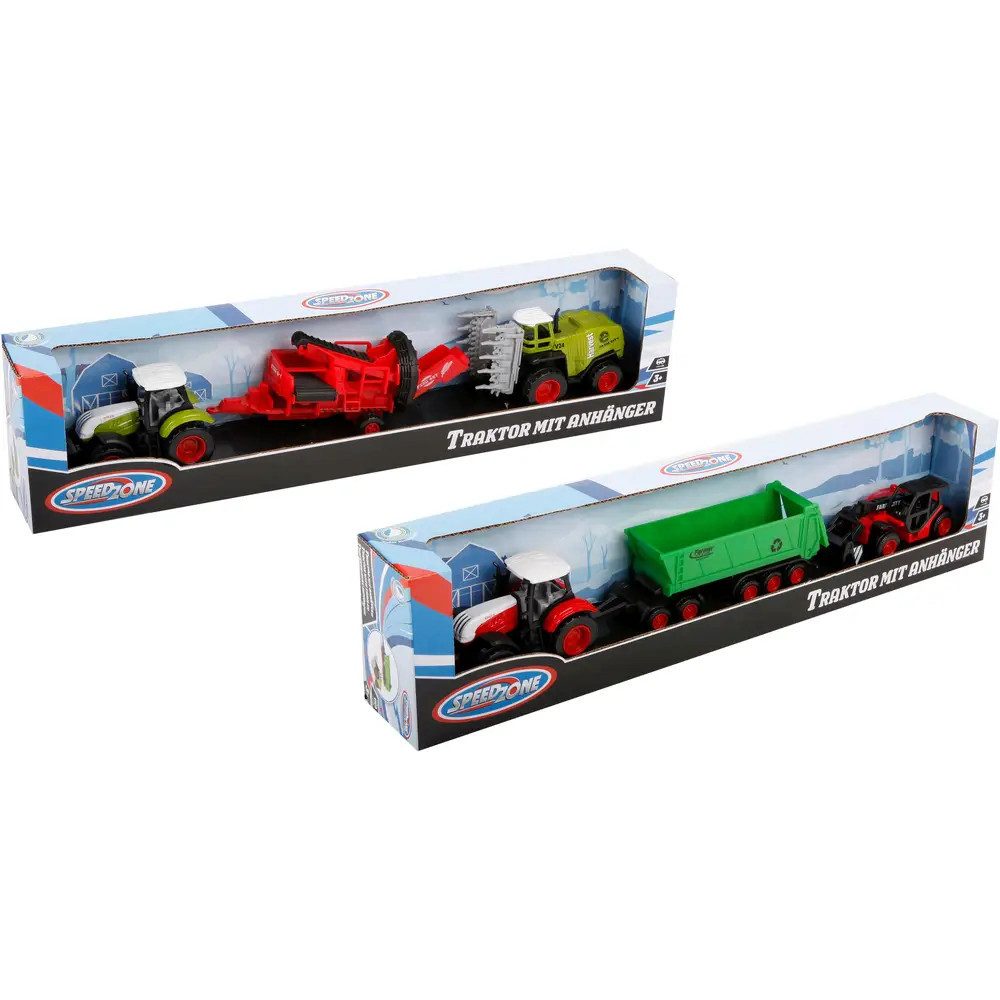 Speed Zone Spiel Speedzone Traktor mit Anhänger - Spielzeug ab 3 Jahren