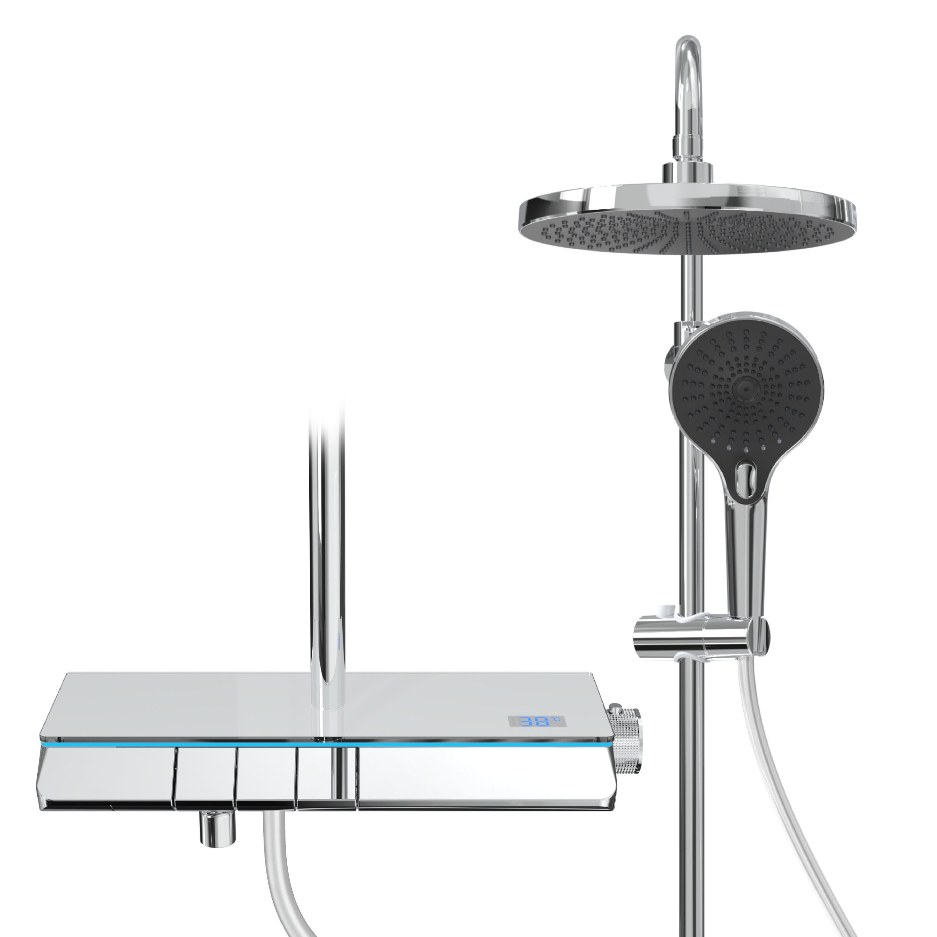 Duschsystem mit Regendusche und Handbrause Thermostat mit blauer LED-Beleuchtung