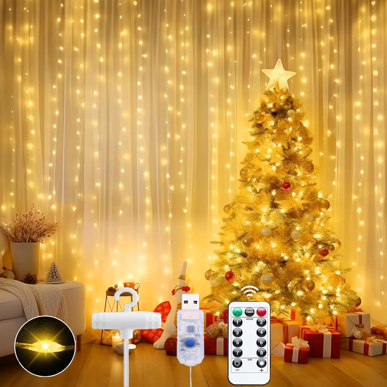 Jibenhome LED-Lichterkette USB LED Lichtervorhang 100/200/300 LEDs Wasserfa günstig online kaufen