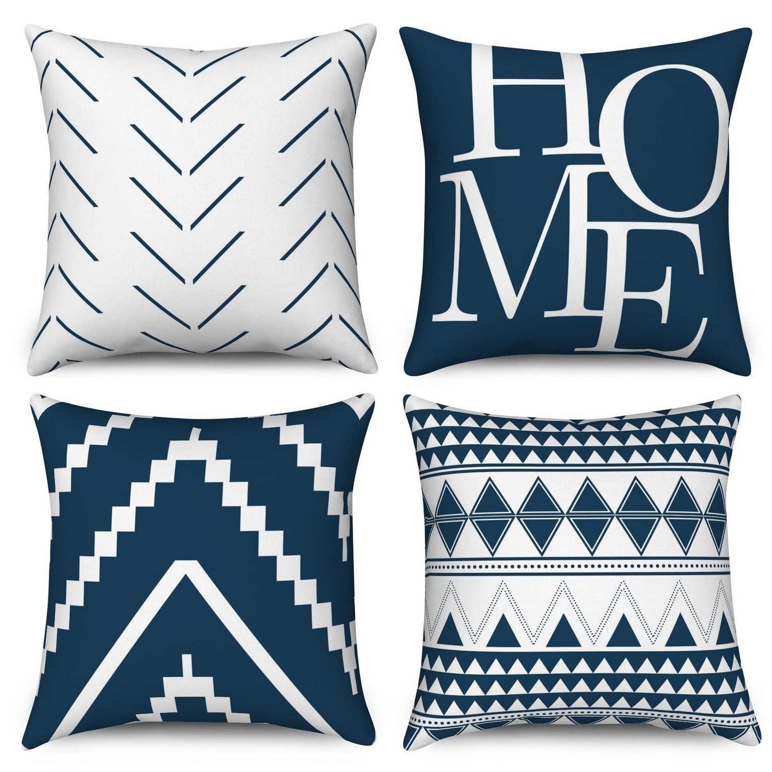 LuxusKollektion Kissenbezüge Kissenbezüge Blau/Weiss 45x45 4er Set Geometrisch