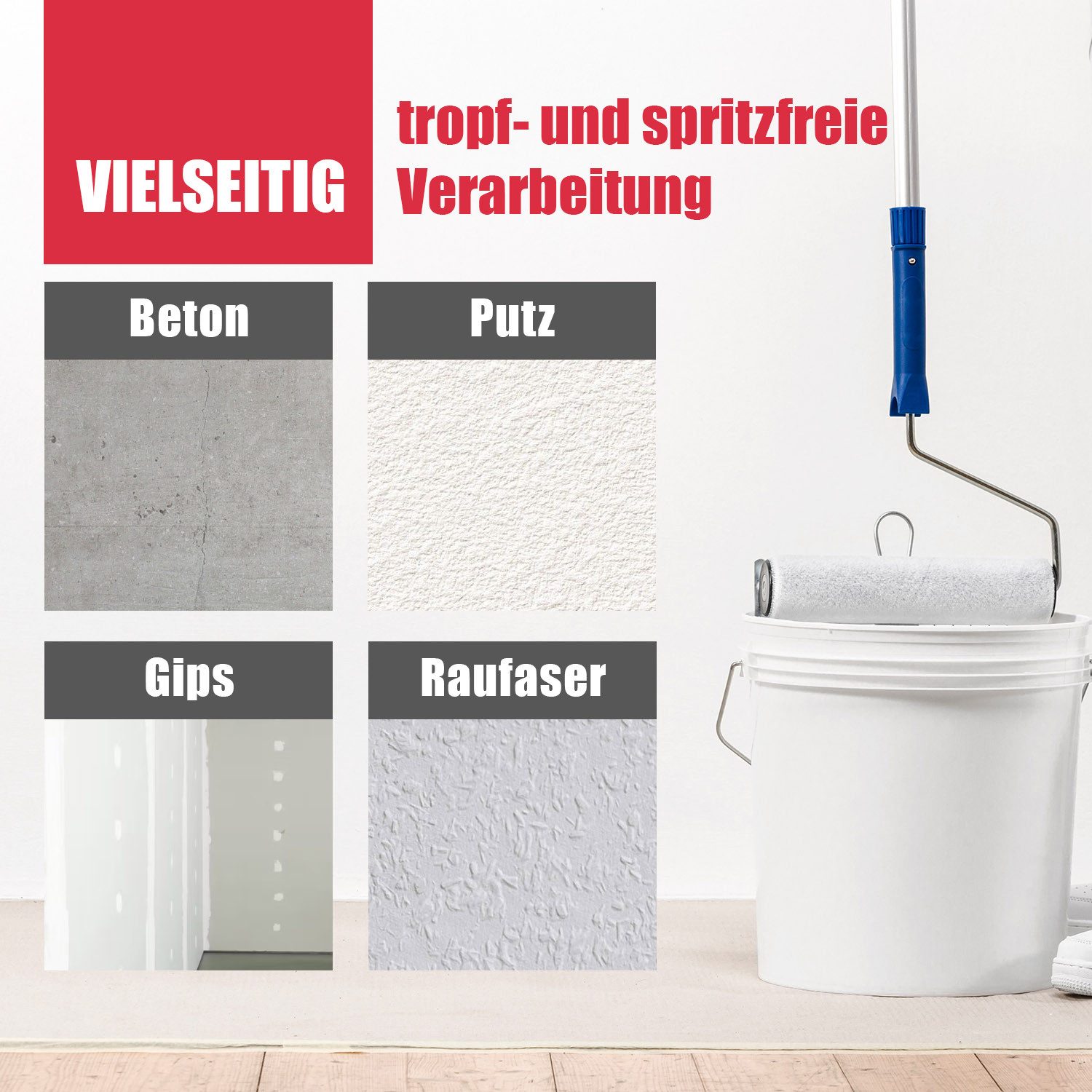 DICHTON Feuchtraumfarbe D.42W Bad & Küchenfarbe matt weiß oder tönbar, mattglanz weiß, Wandfarbe abwaschbar Innenfarbe – Bild 4 von 5