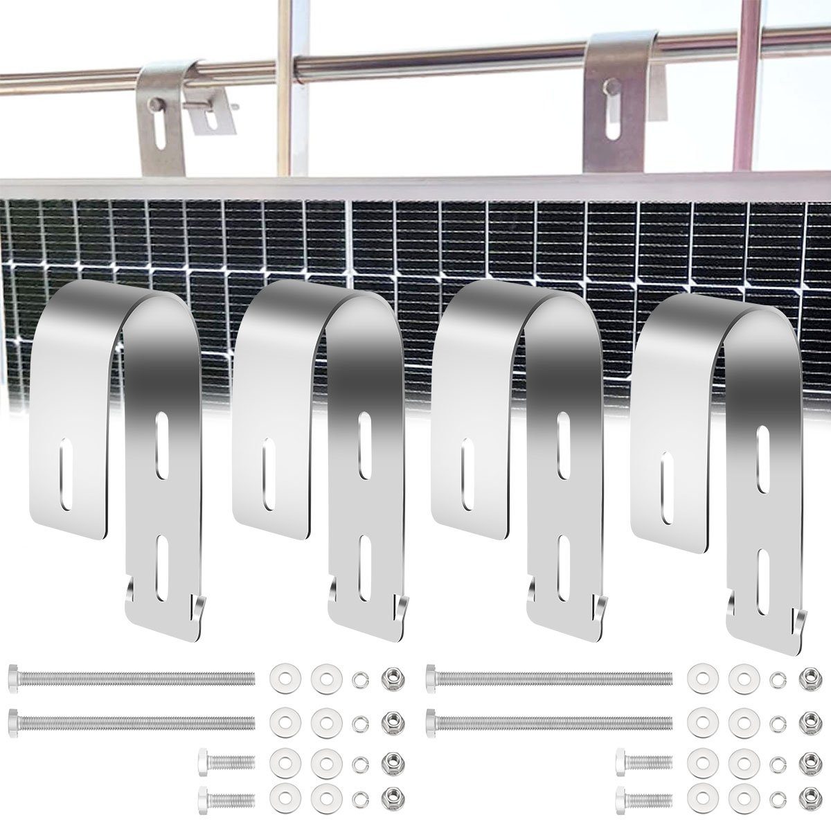 oyajia Solarmodul-Halterung 4er Set Solarpanel Halterung Balkonhaken Rund Halterung Geländer Haken, (Solar Balkonhalterung Solarpanel Halterung aus Edelstahl)