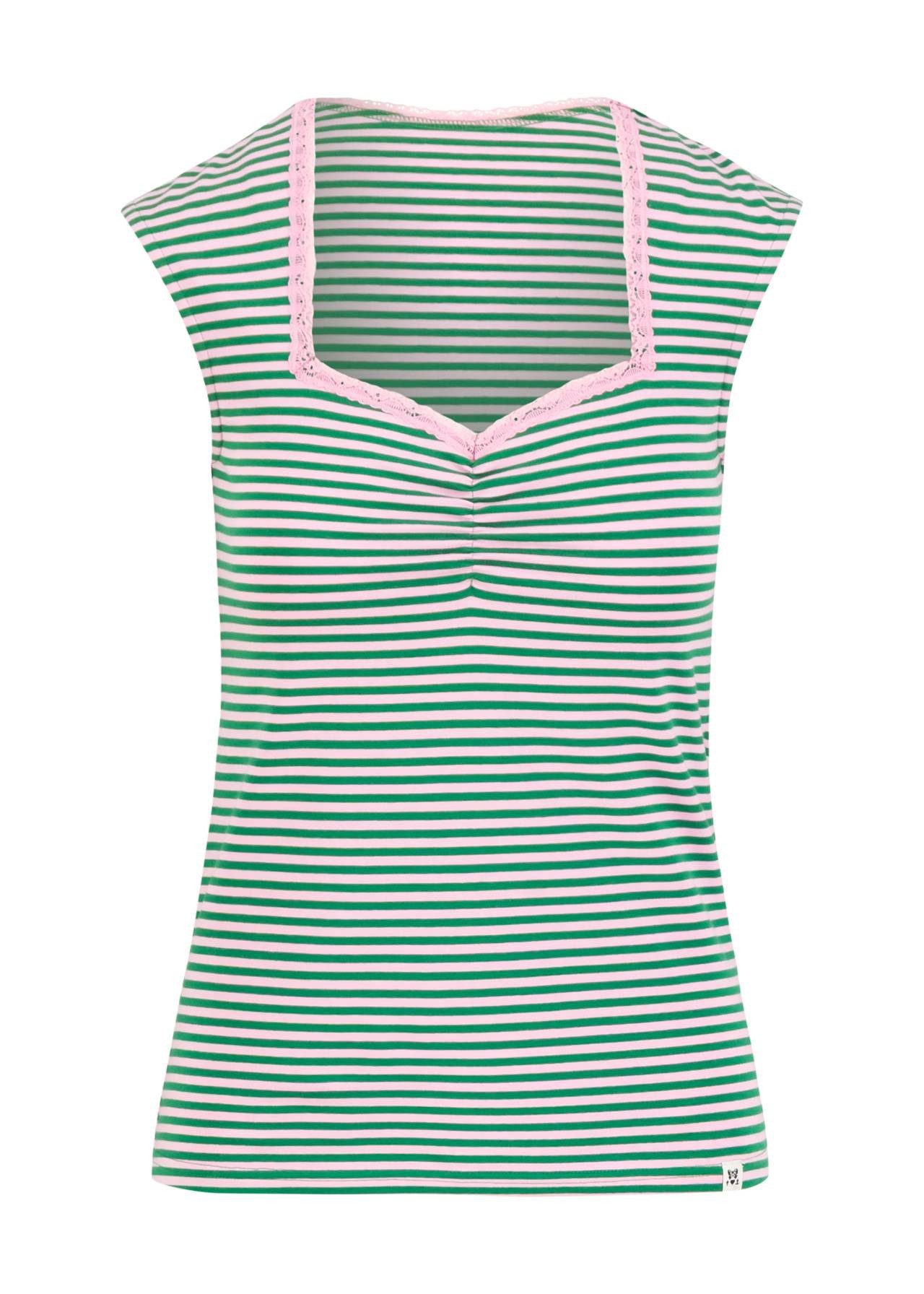 Blutsgeschwister T-Shirt - Damen Top gestreift - Herzausschnitt mit Spitze - ärmelloses Shirt -