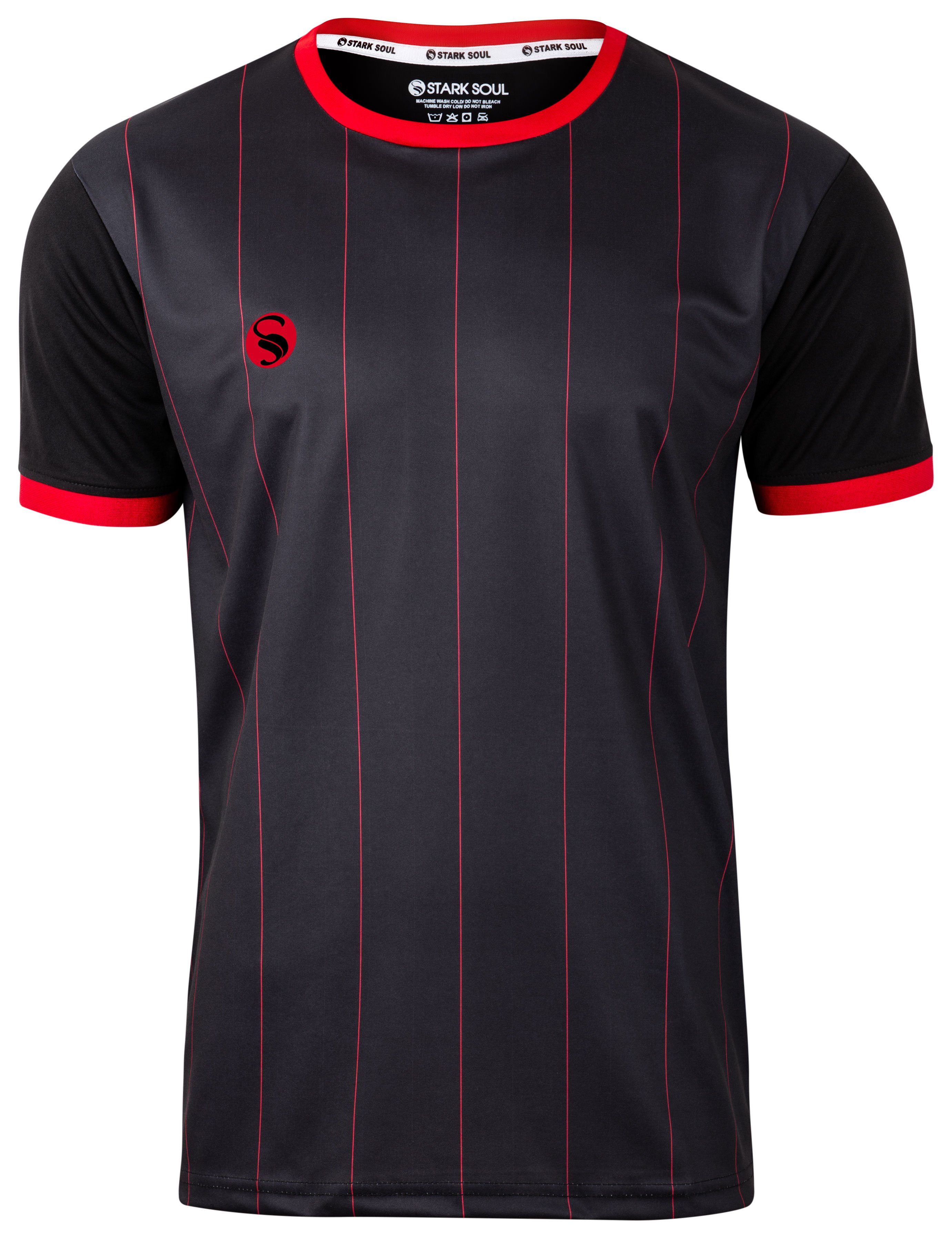 Stark Soul® T-Shirt Trainingsshirt Sport-Shirt, Trikot Herren Kurzarm "Pinstripes", Schwarz-Rot