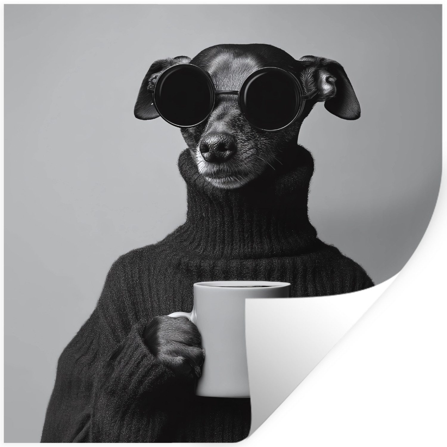 MuchoWow Wandsticker Rollkragenpullover - Hund - Brille - Becher (1 St), Wandaufkleber, Selbstklebend, Wohnzimmer, 30x30 cm