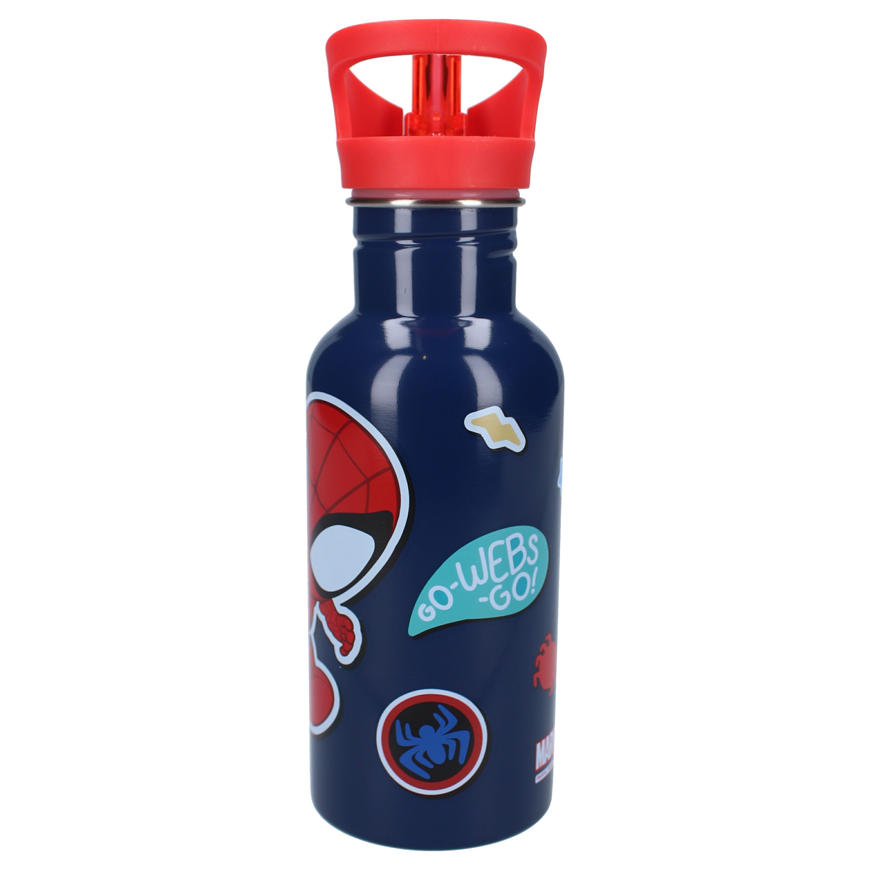 Spiderman Trinkflasche Kinder 500 ml mit Strohhalm und Twist-off-Verschluss aus Edelstahl