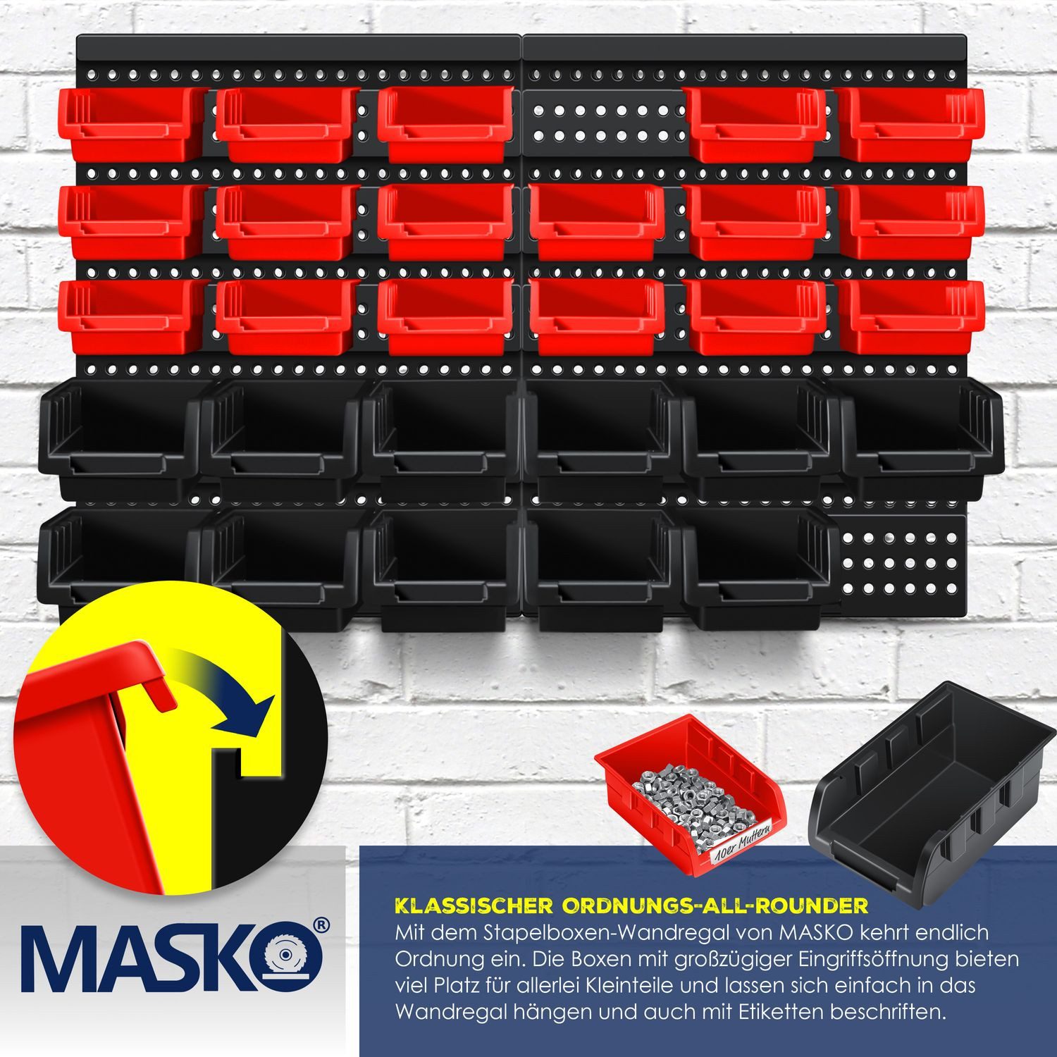 MASKO Stapelbox, Stapelboxen Wandregal 32tlg Box Sichtlagerkästen Schüttenregal
