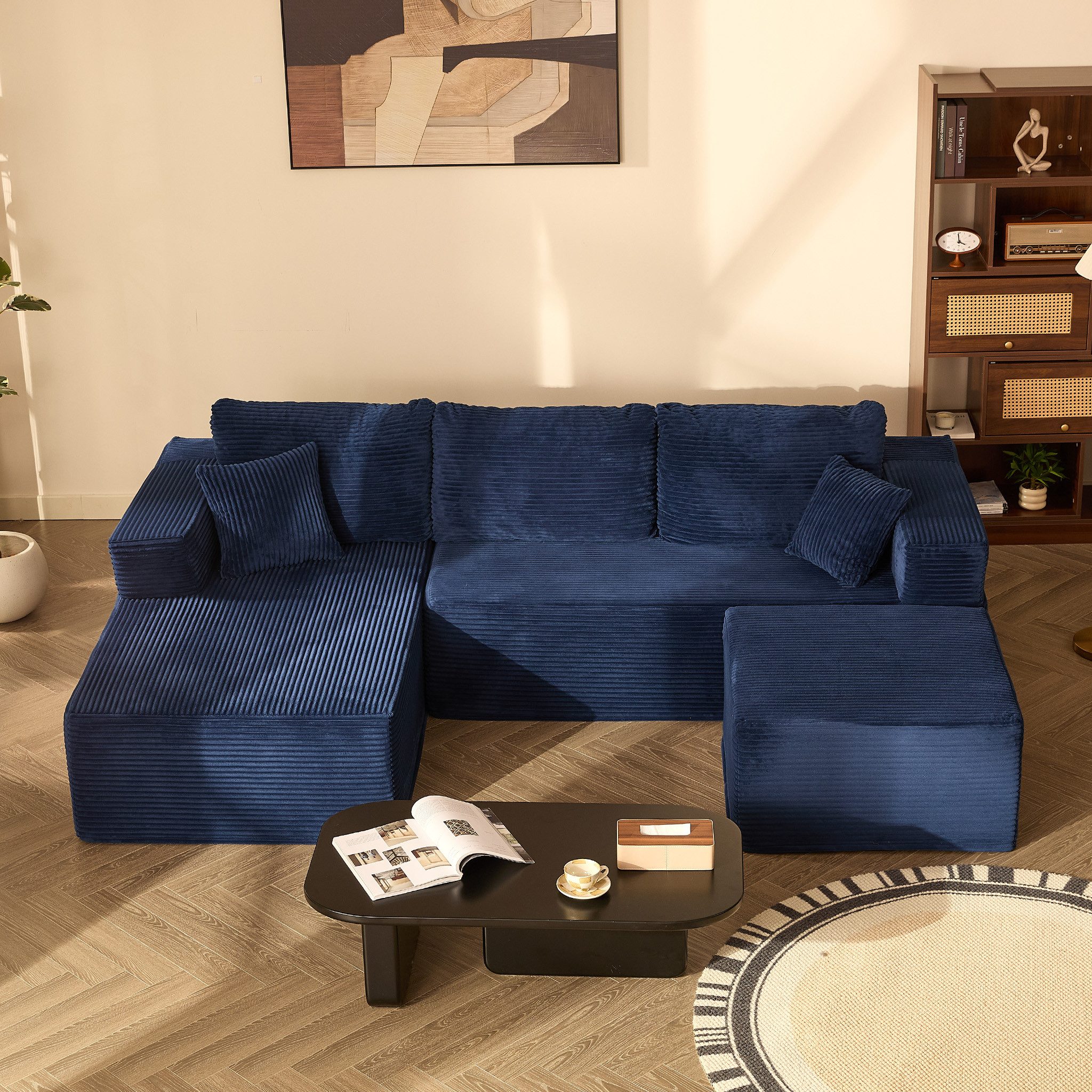 LITBIRD Ecksofa U-förmig 272x175x61 cm, modulares Oversize-Schlafsofa, montagefrei, mit Recamiere, extra tief sitzend, als Schlafsofa nutzbar